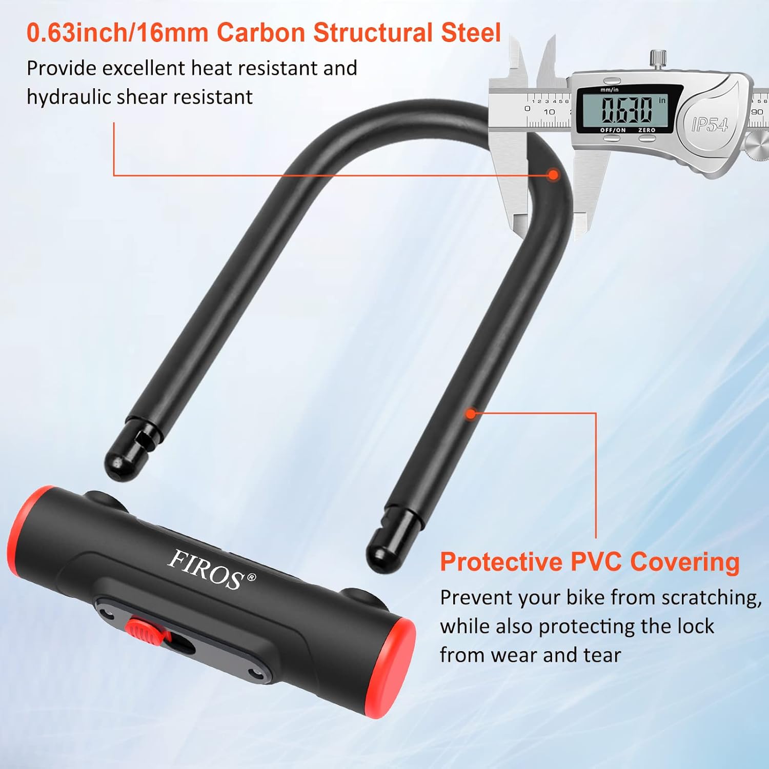 FIROS Candado en U para bicicleta con cable resistente, candado de bicicleta de 0.63 pulgadas con cable de seguridad y soporte de montaje resistente