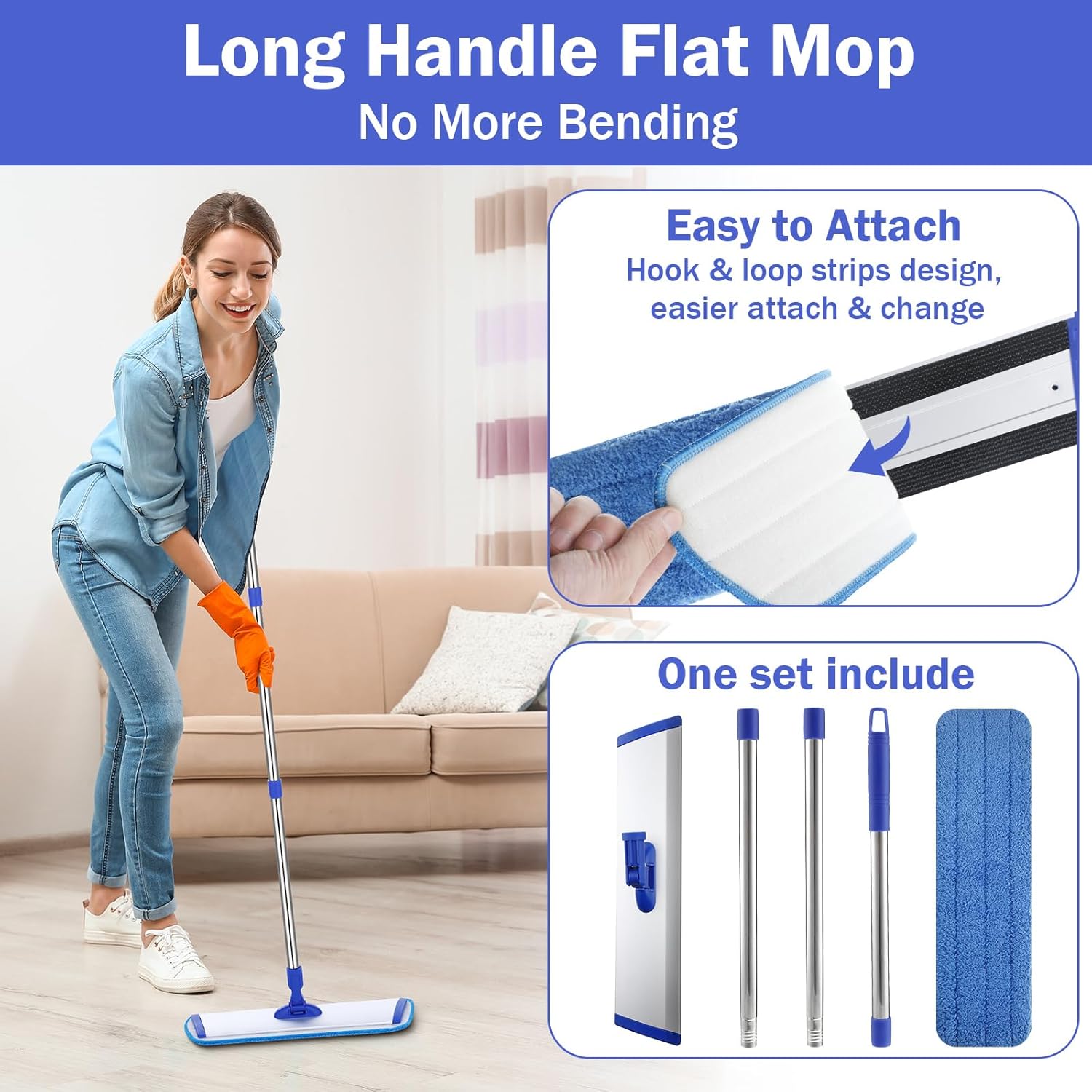Juego de 2 trapeadores de microfibra de 18 pulgadas, trapeador plano para suelos de madera dura, trapeador comercial a granel para mopa húmeda y
