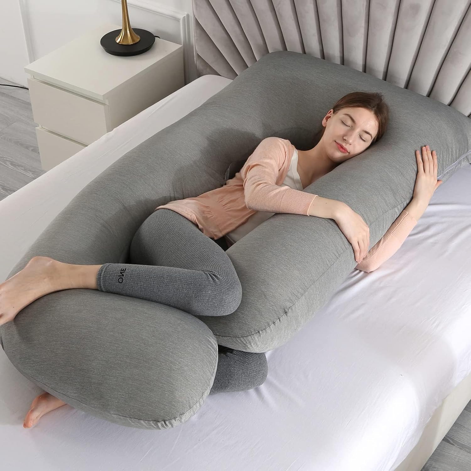 BATTOP Almohadas de embarazo con funda de enfriamiento, almohada corporal de maternidad para dormir, soporte para espalda, caderas, piernas, vientre