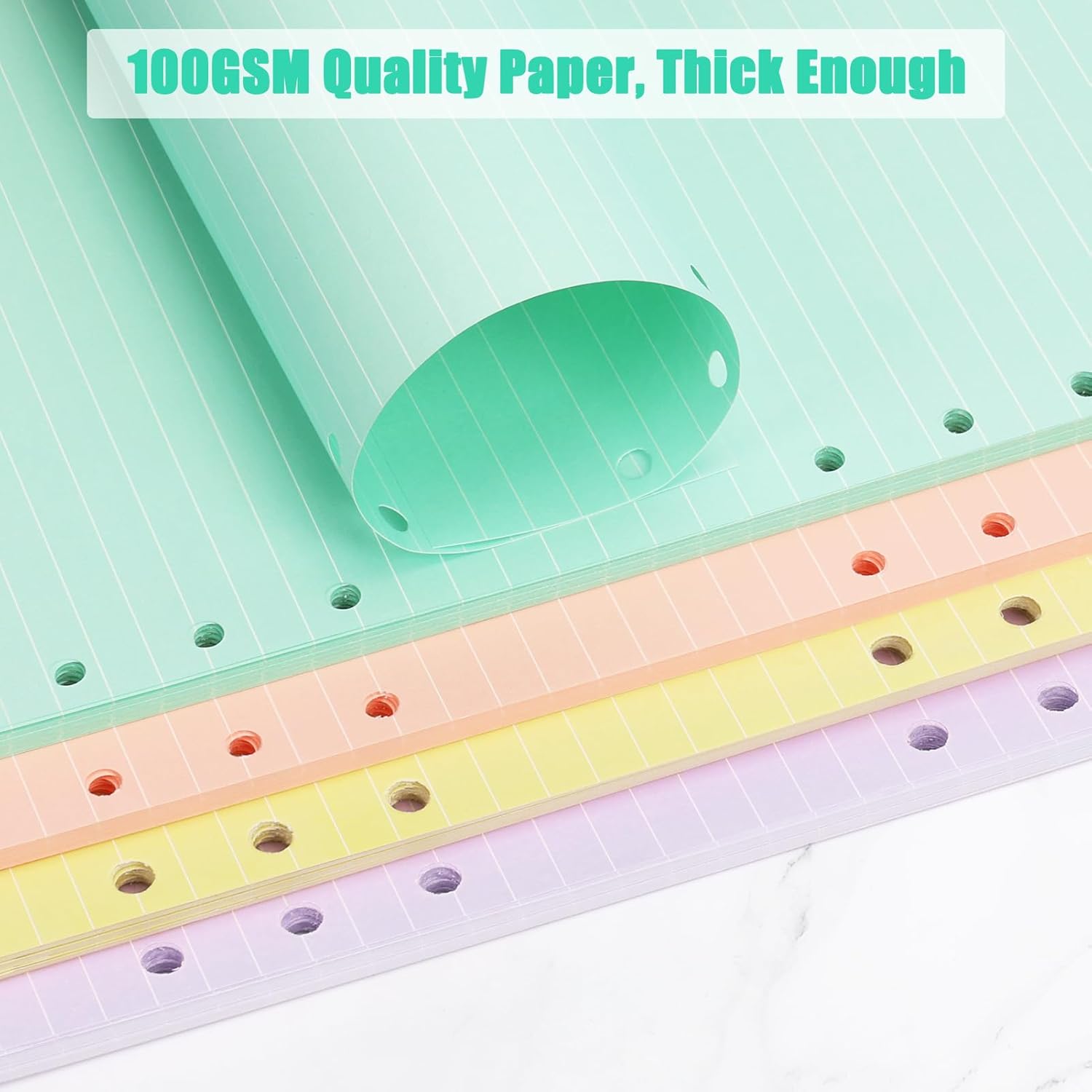 Papel de repuesto colorido A5, paquete de 4 4 colores, 160 hojas y 320 páginas, papel de hojas sueltas A5, papel de repuesto para cuaderno de 6