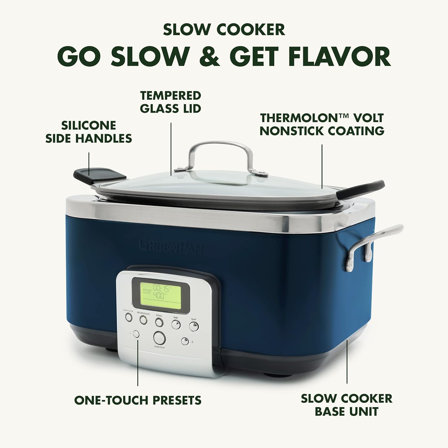 GreenPan Elite – Olla eléctrica programable 8 en 1 de 6 cuartos de galón, tapa de vidrio y recipiente extraíble, sin PFAS, de cerámica,