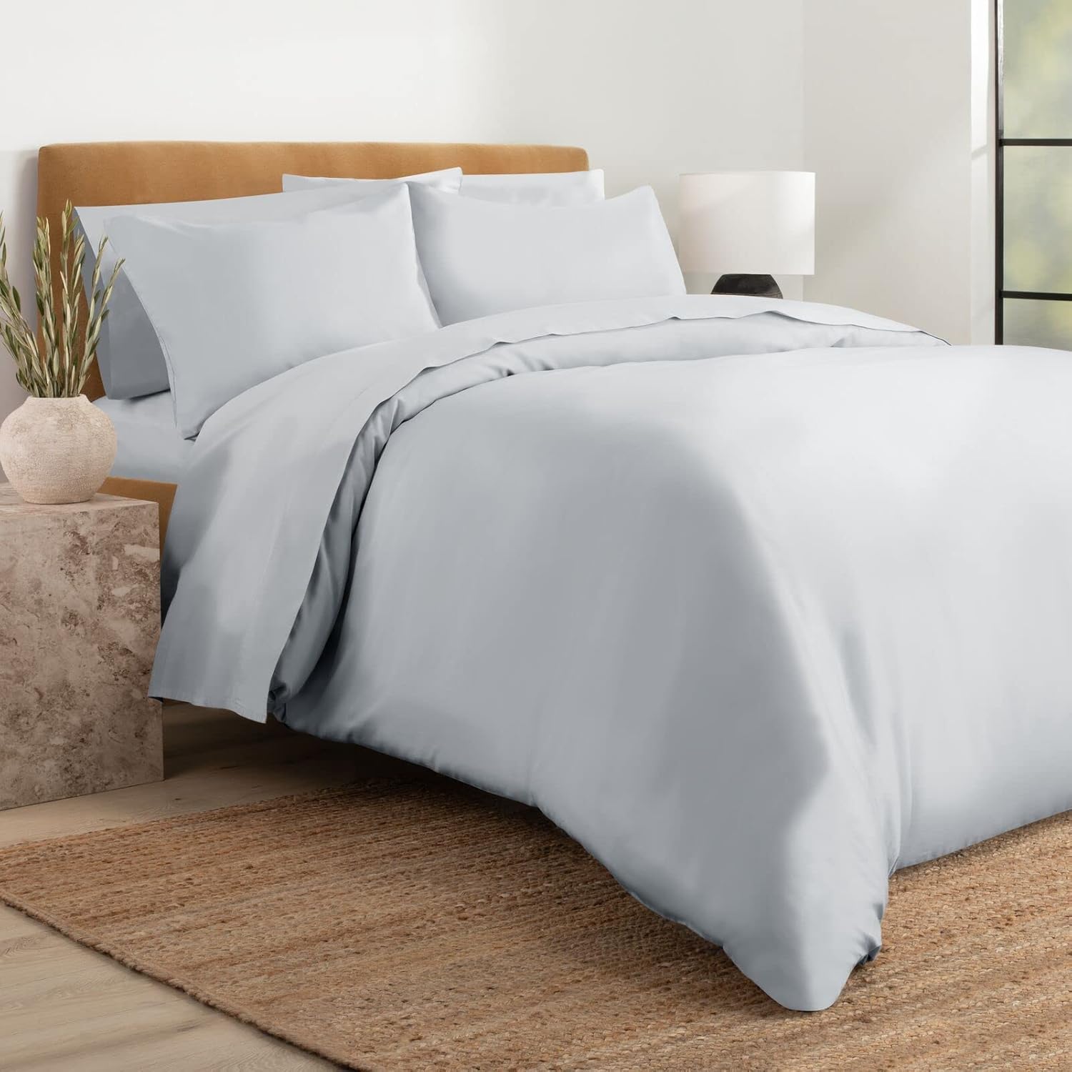 Nate Home by Nate Berkus – Funda de edredón de satén de algodón de lujo de 300 hilos, 3 piezas, ultra suave, fresco, juego de ropa de cama de