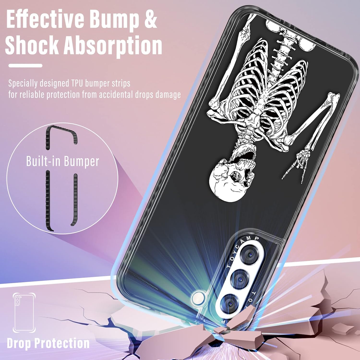 Toycamp Funda para Samsung Galaxy S21 Plus, bonito diseño divertido de esqueleto de calavera para mujeres, niñas, niños y adolescentes para Galaxy