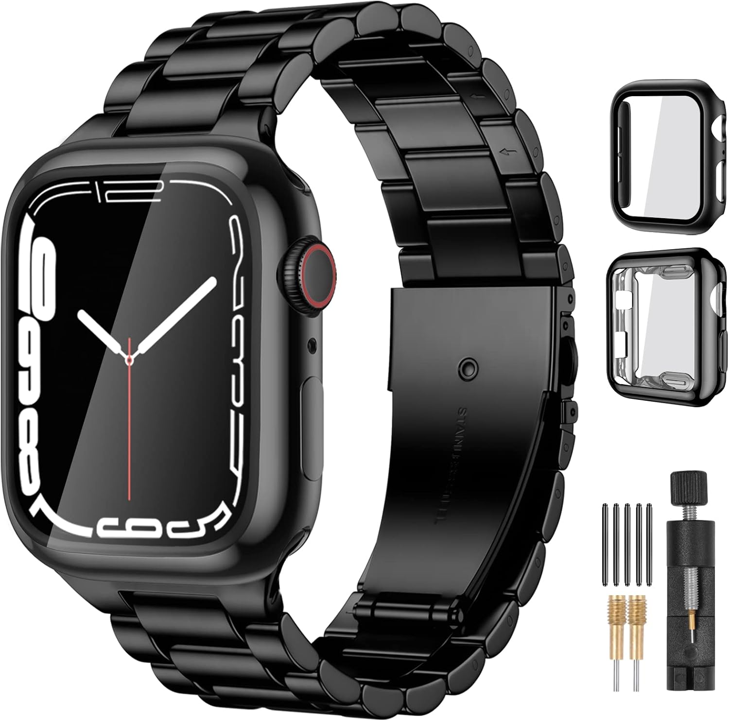 Lerobo Compatible con Apple Watch Band Ultra de 1.929 in 1.732 in 1.772 in 1.654 in 1.496 in 1.575 in 1.614 in, correa de metal de acero inoxidable
