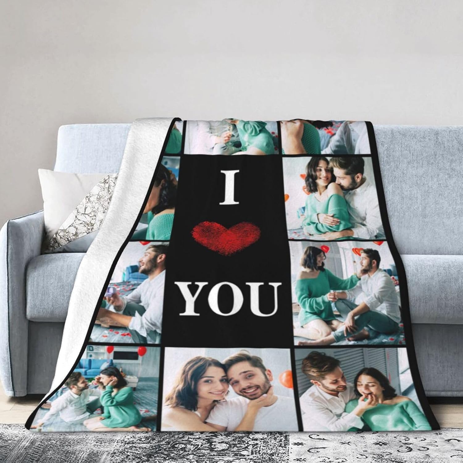 Manta personalizada con foto “I Love You”, regalos para parejas, manta personalizada única 2023, regalos de fotos para aniversario, día de San