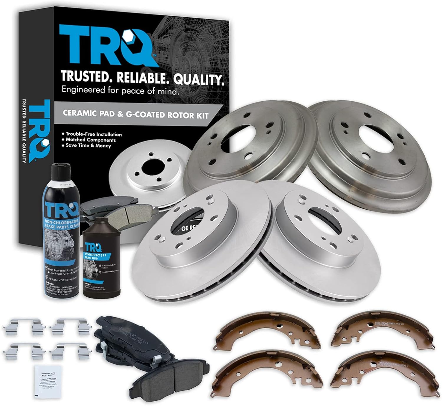 TRQ Kit de tambor y zapata de rotor recubierto de almohadilla de cerámica con fluidos compatibles con Honda
