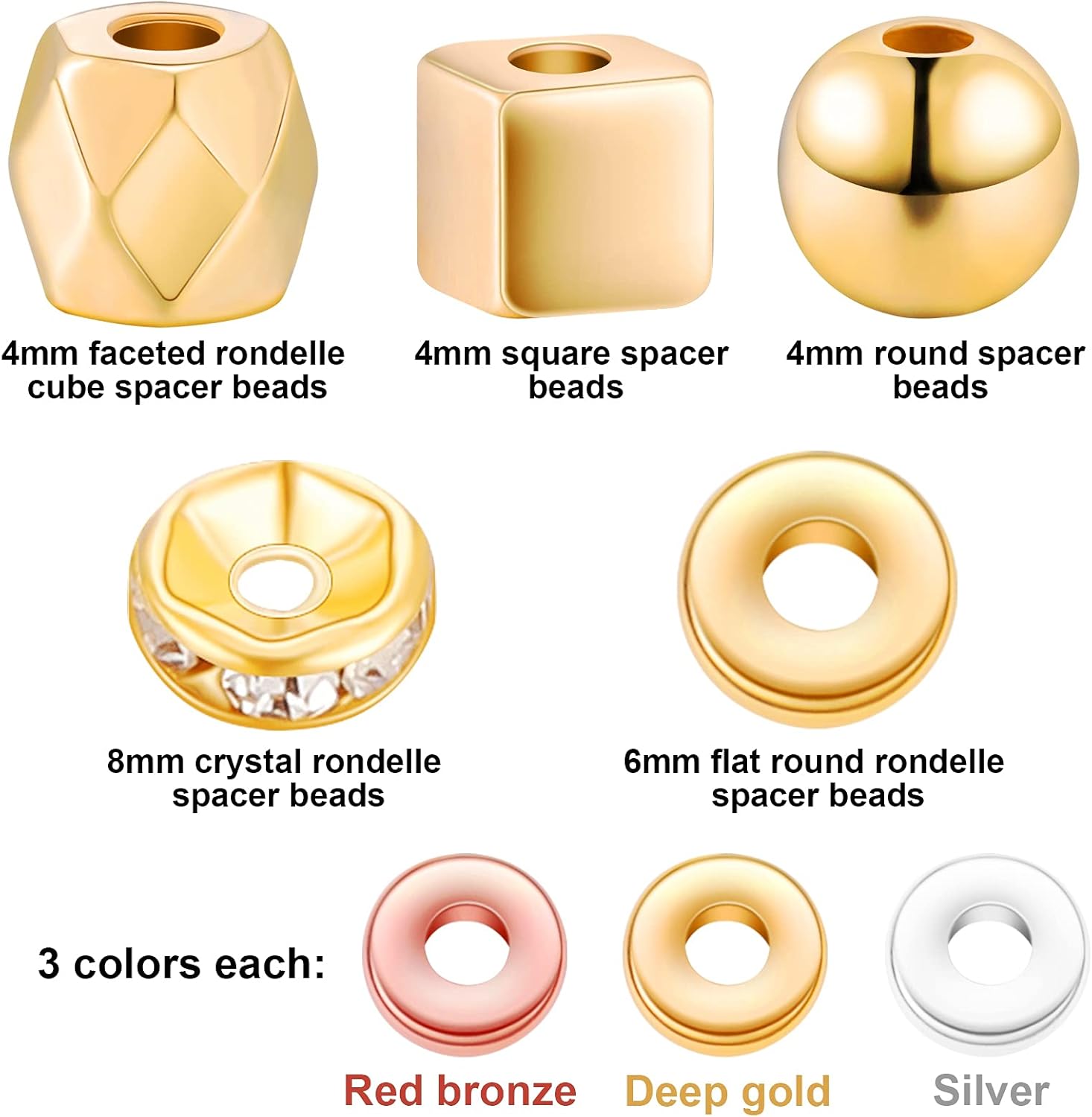 3630 cuentas espaciadoras surtidas, cuentas de cubo Rondelle facetadas, cuentas cuadradas espaciadoras de columna, dijes de joyería redondos de