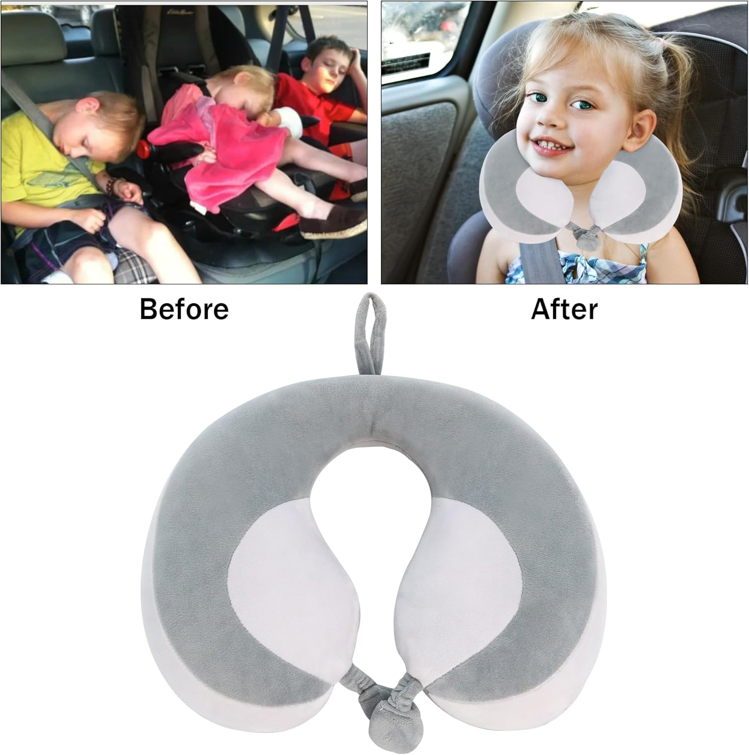 Almohada de viaje para niños para asiento de automóvil, soporte para el cuello y la barbilla para descansar cómodamente soporta la cabeza, 100%