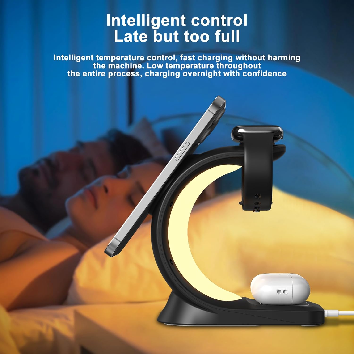 Cargador inalámbrico 3 en 1, con 6 modos de luz colorida para soporte de escritorio, estación de carga inalámbrica MagSafe rápida para iPhone 15 14