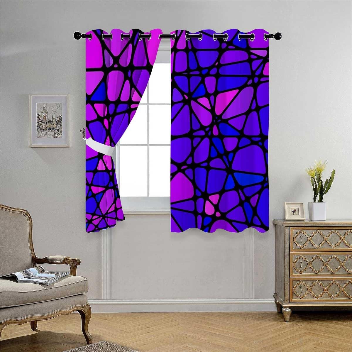 YANFENQI Cortinas para Sala Elegantes Modernas Purple Mosaic Decor Art Door Curtains Blackout Grommet Curtains 63Inch Width by 80Inch Length,2 Panels