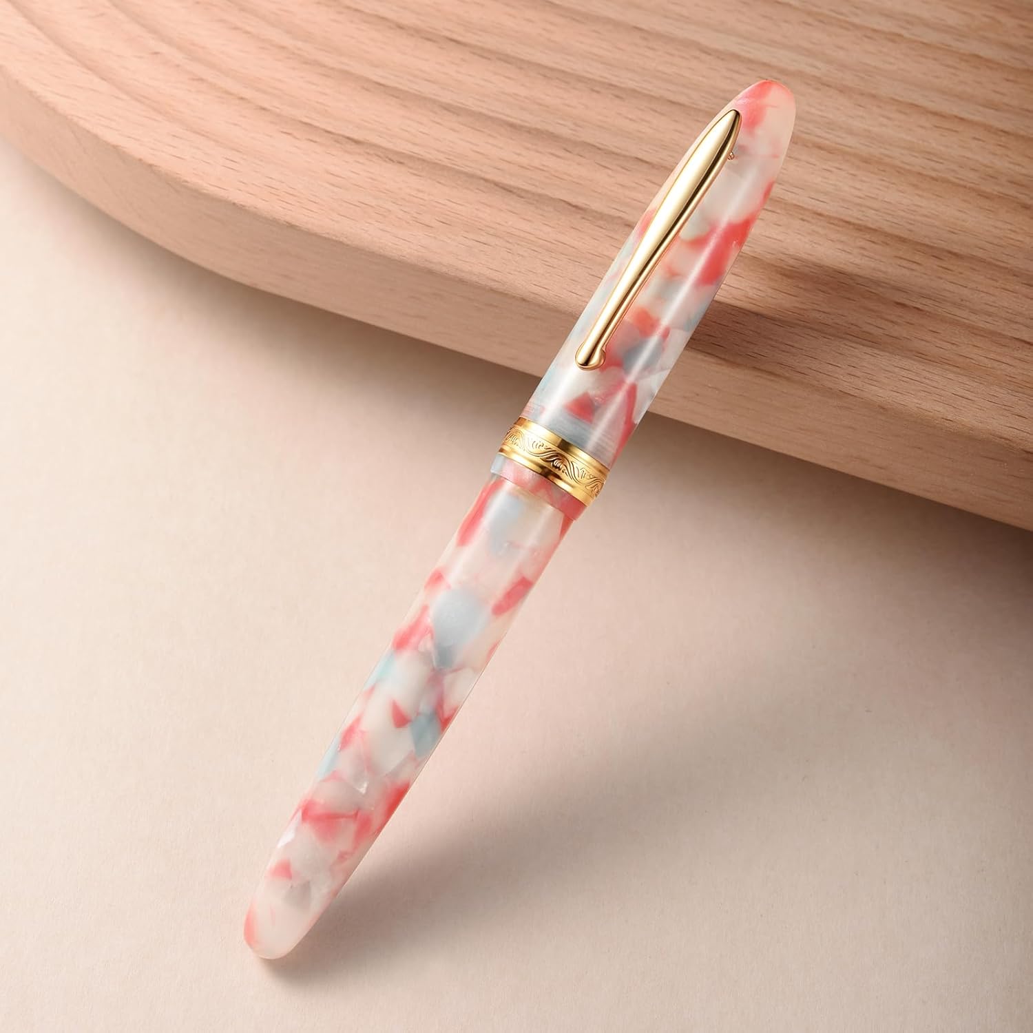 Hongdian N9 – Pluma estilográfica, punta extra fina, borde dorado, color caramelo fresco y diseño acrílico con convertidor y juego de caja de
