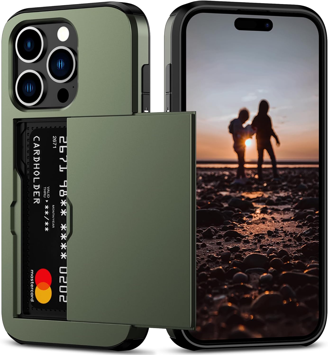 Nvollnoe Funda compatible con iPhone 15 Pro con tarjetero resistente de protección de doble capa a prueba de golpes, ranura para tarjetas oculta,