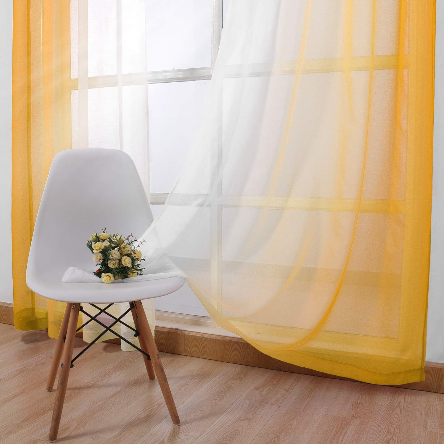 DWCN – Cortinas semitransparente estilo ombré con ojales en la parte superior para sala