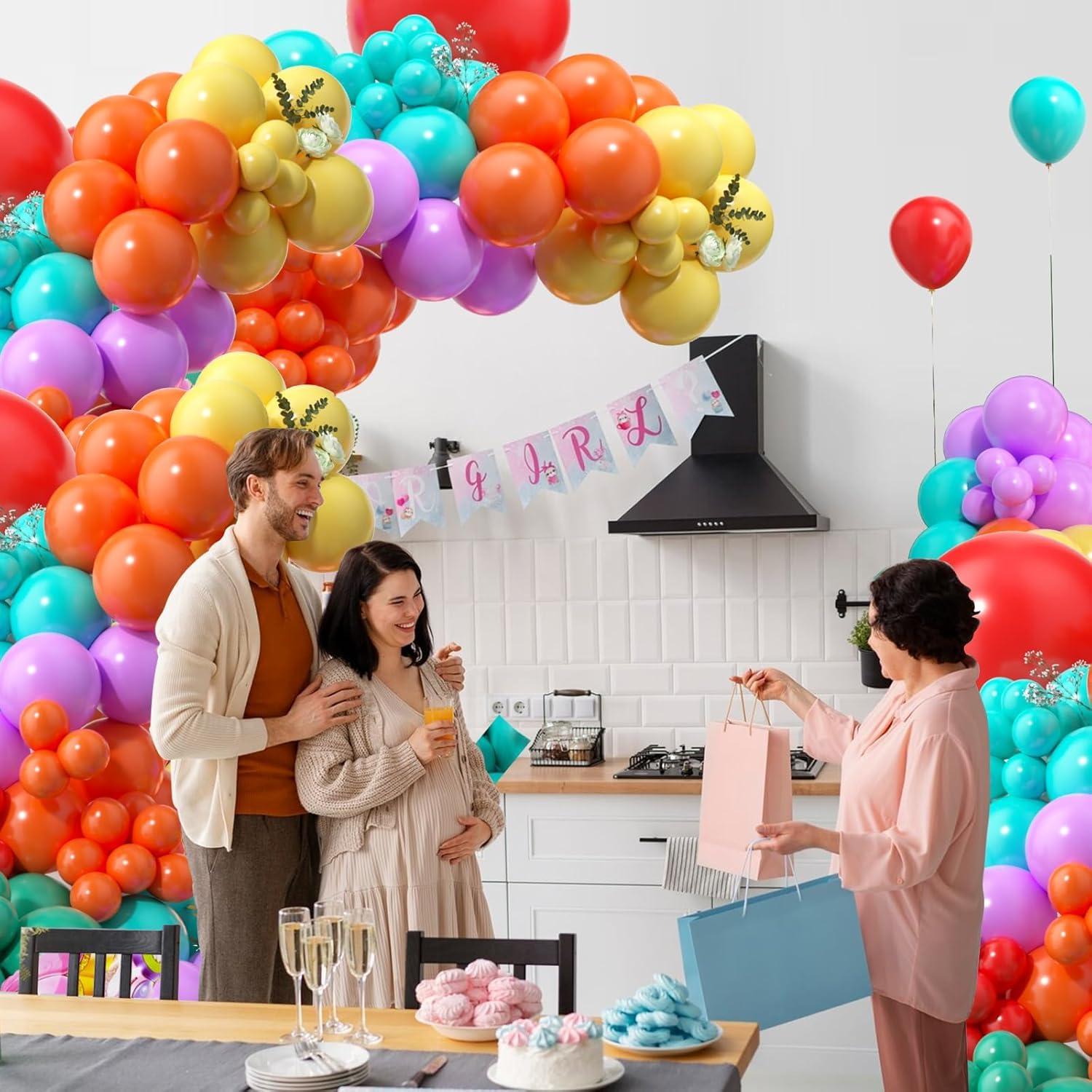 Kit de arco de globos de arcoíris, kit de arco de globos de mariposa, 112 globos rojos, azules, amarillos, morados, naranjas, con globo de aluminio