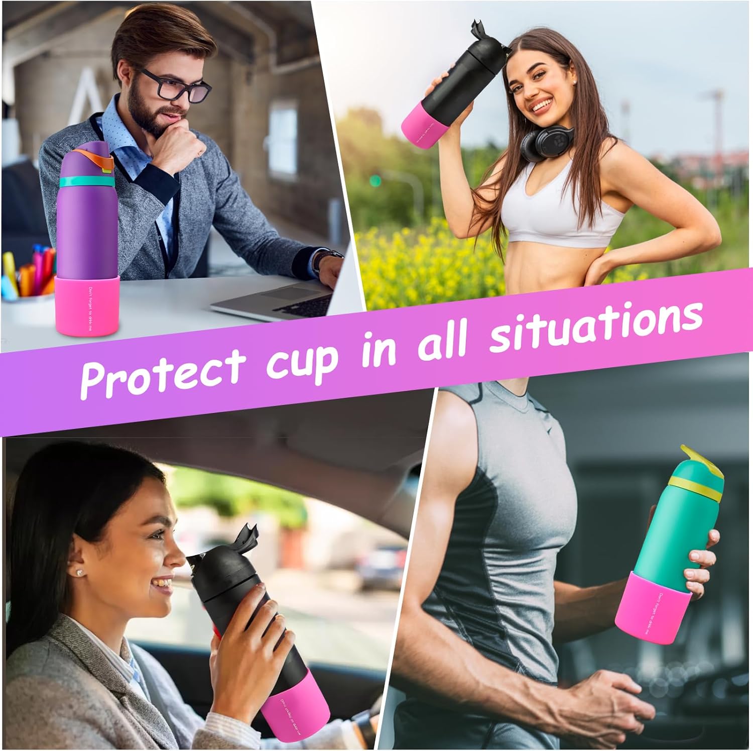 AIERSA 2 fundas de silicona para botas adecuadas para botellas de agua Owala FreeSip, Twist, Flip de 24 onzas, protector de parachoques inferior