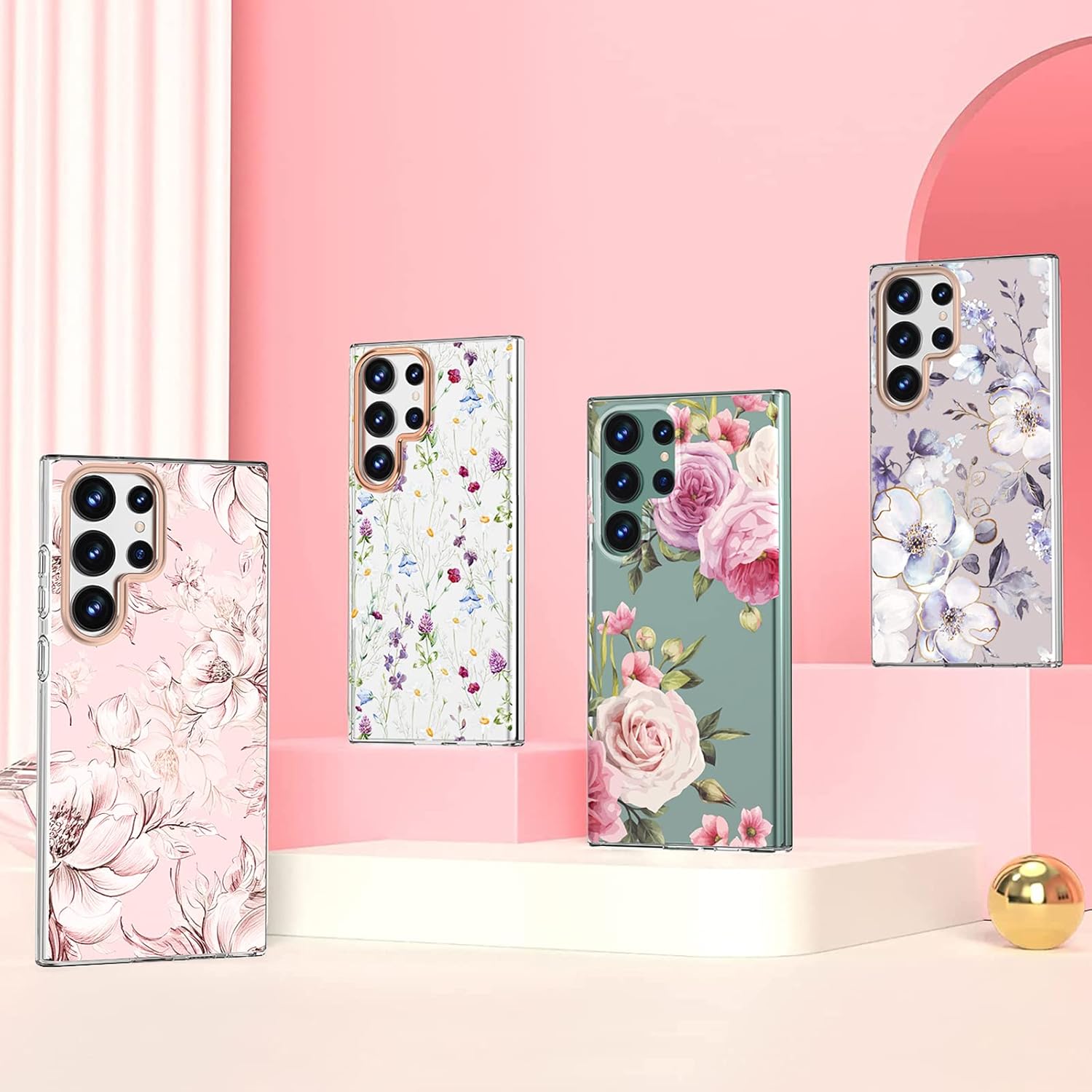MILPROX Funda compatible con Samsung Galaxy S23 Ultra Flower, bonito diseño de funda para niñas y mujeres, a prueba de golpes, patrón floral, parte