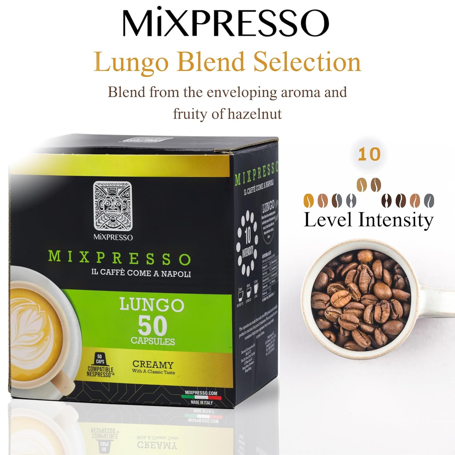 Mixpresso Cápsulas de café expreso compatibles con cafeteras Nespresso Original, cápsulas de café de una sola taza, café 100% italiano, café Lungo