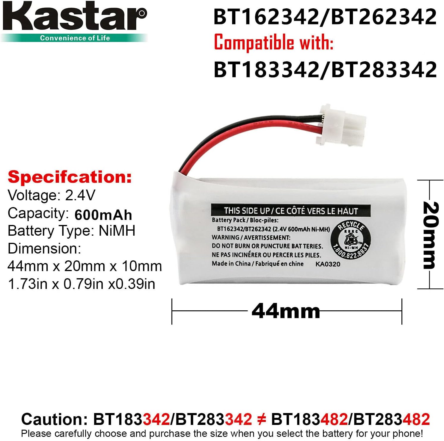 Kastar Paquete de 1 batería de repuesto para Vtech CS6509-14 CS6509-15 CS6509-16 CS6509-17 CS6509-19 CS6519 CS6519-14 CS6519-15 CS6519-16 CS6519-2