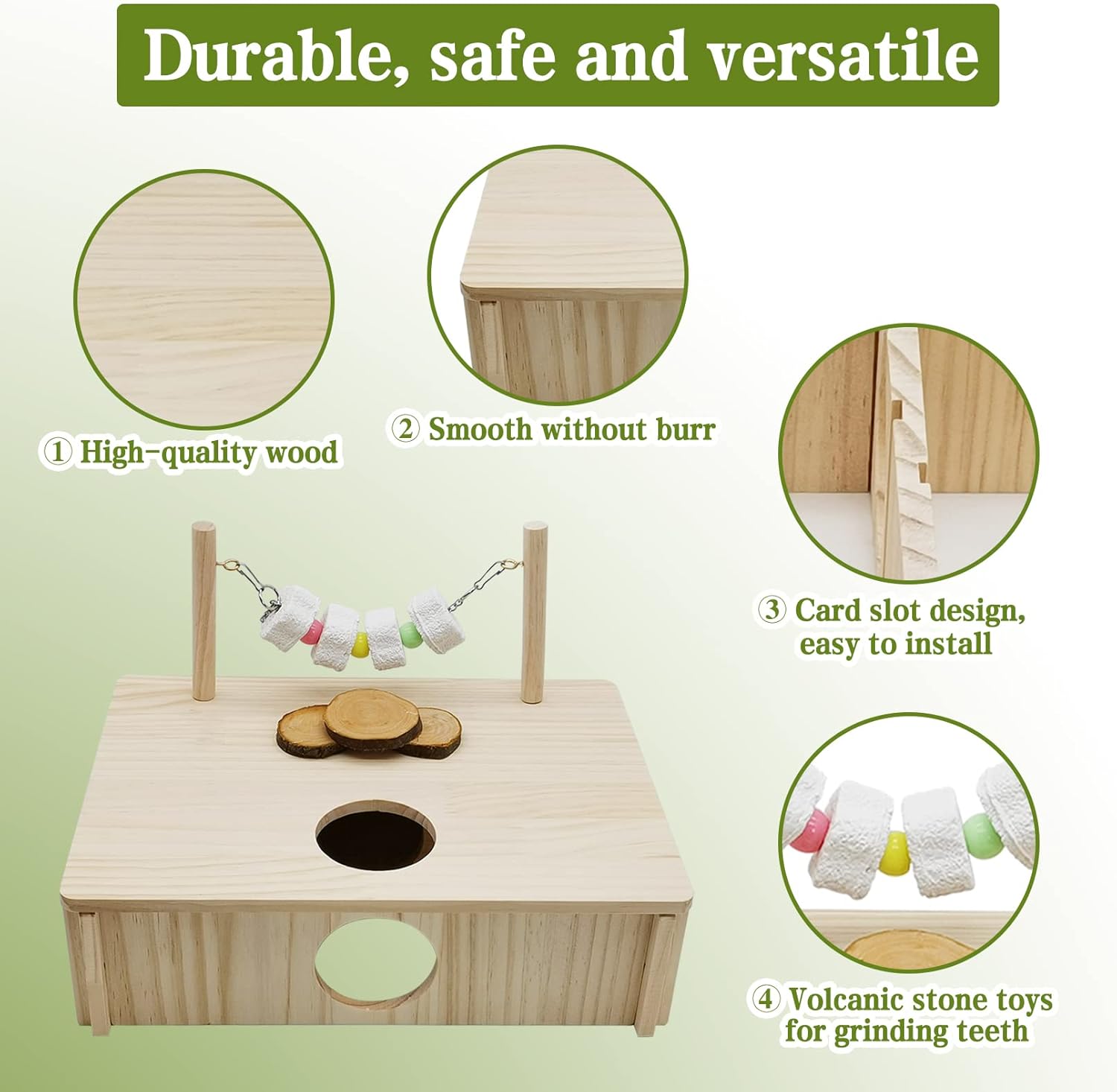 kathson Escondites de varias cámaras para hámster, túneles de laberinto de casa de madera, juguete de exploración, actividad de animales pequeños,
