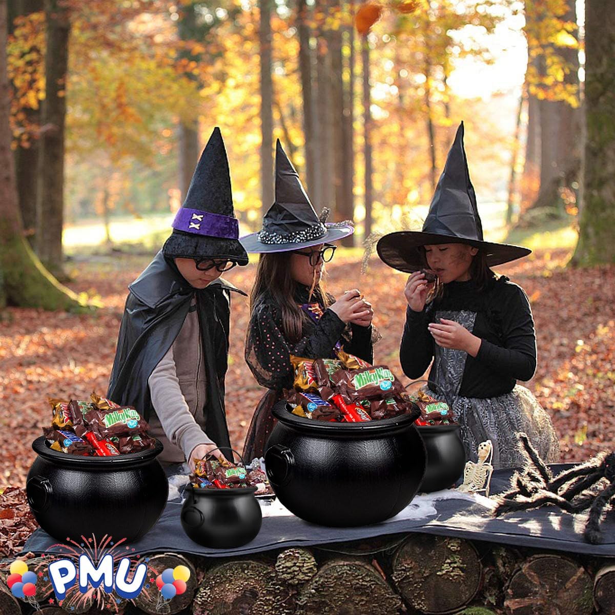 PMU Caldero de Halloween  Paquete múltiple de 4 piezas surtido de plástico para dulces para niños  Recuerdos y suministros de fiesta de Halloween