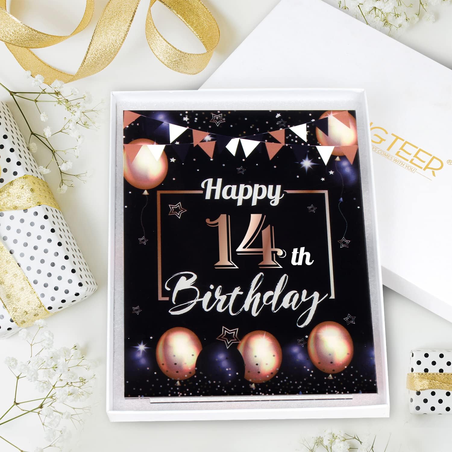 Centros de mesa acrílicos con globos negros y dorados de feliz 14 cumpleaños, 2 unidades de decoración de fiesta de cumpleaños de 14 años,