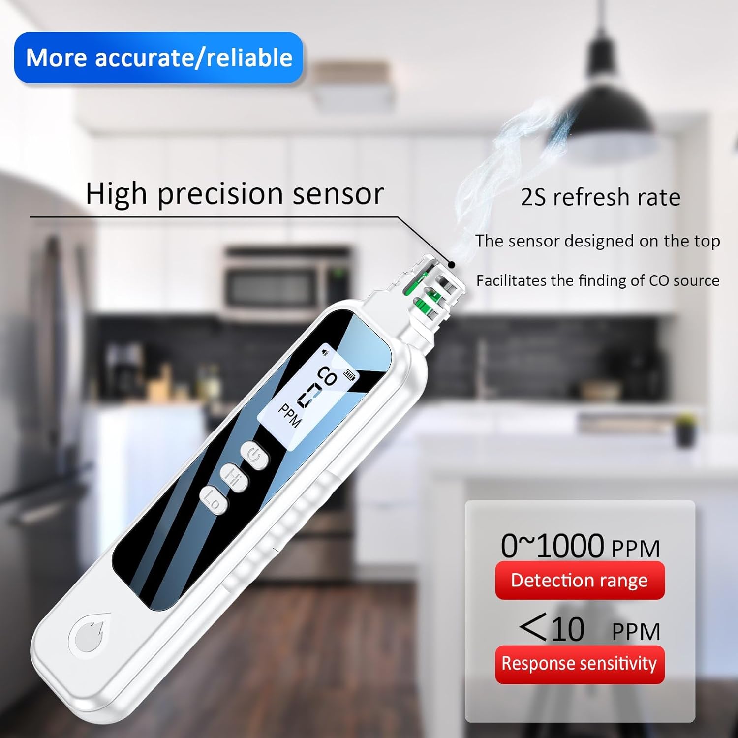 Detector portátil de monóxido de carbono, mini alarma de CO de viaje, rango de detección de 0-1000PPM, monitor de calidad de aire CO, con 2*