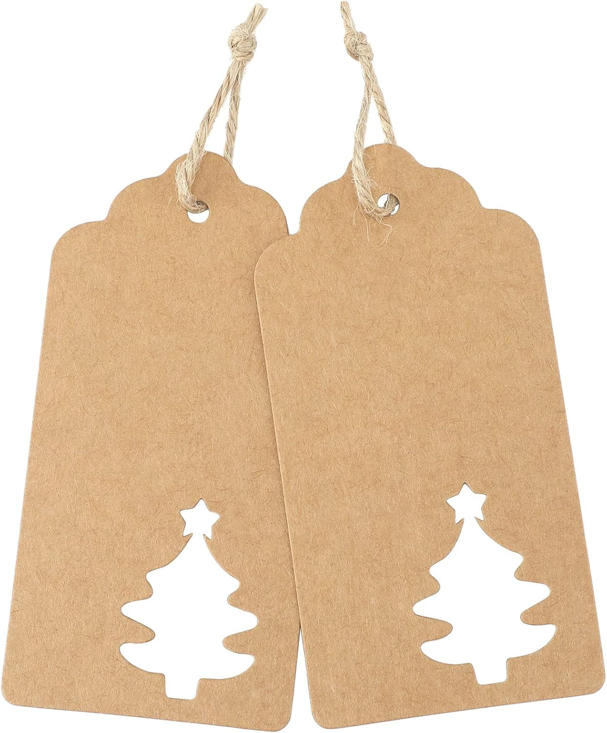 Etiquetas de regalo de Navidad, 100 etiquetas de regalo marrones con cuerdas, 10.58 ozm de papel kraft grueso, etiquetas de Navidad con árbol de