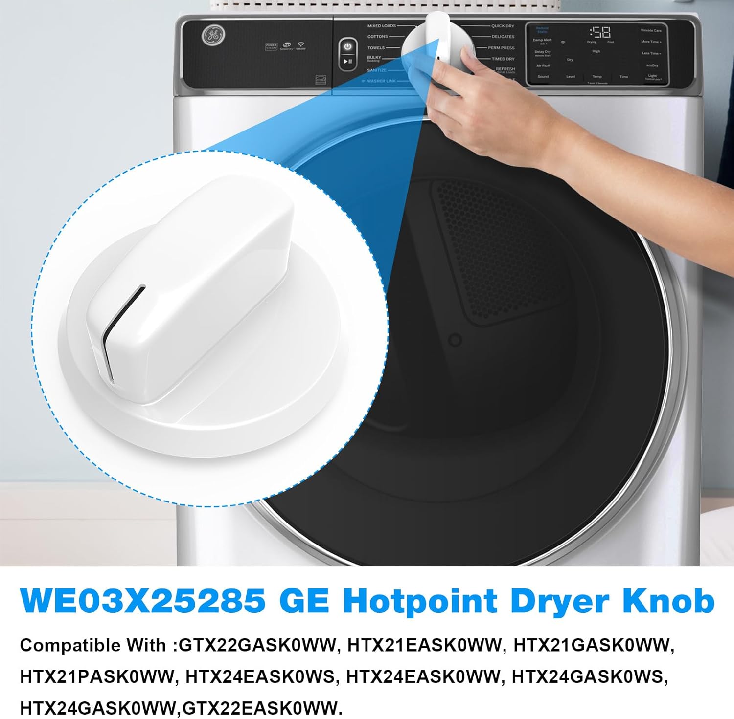 WE03X25285 Secadora Perilla de Control de Reemplazo GE Hotpoint Secador PS11763058 AP6032623 Para GE Secador Perilla Principal