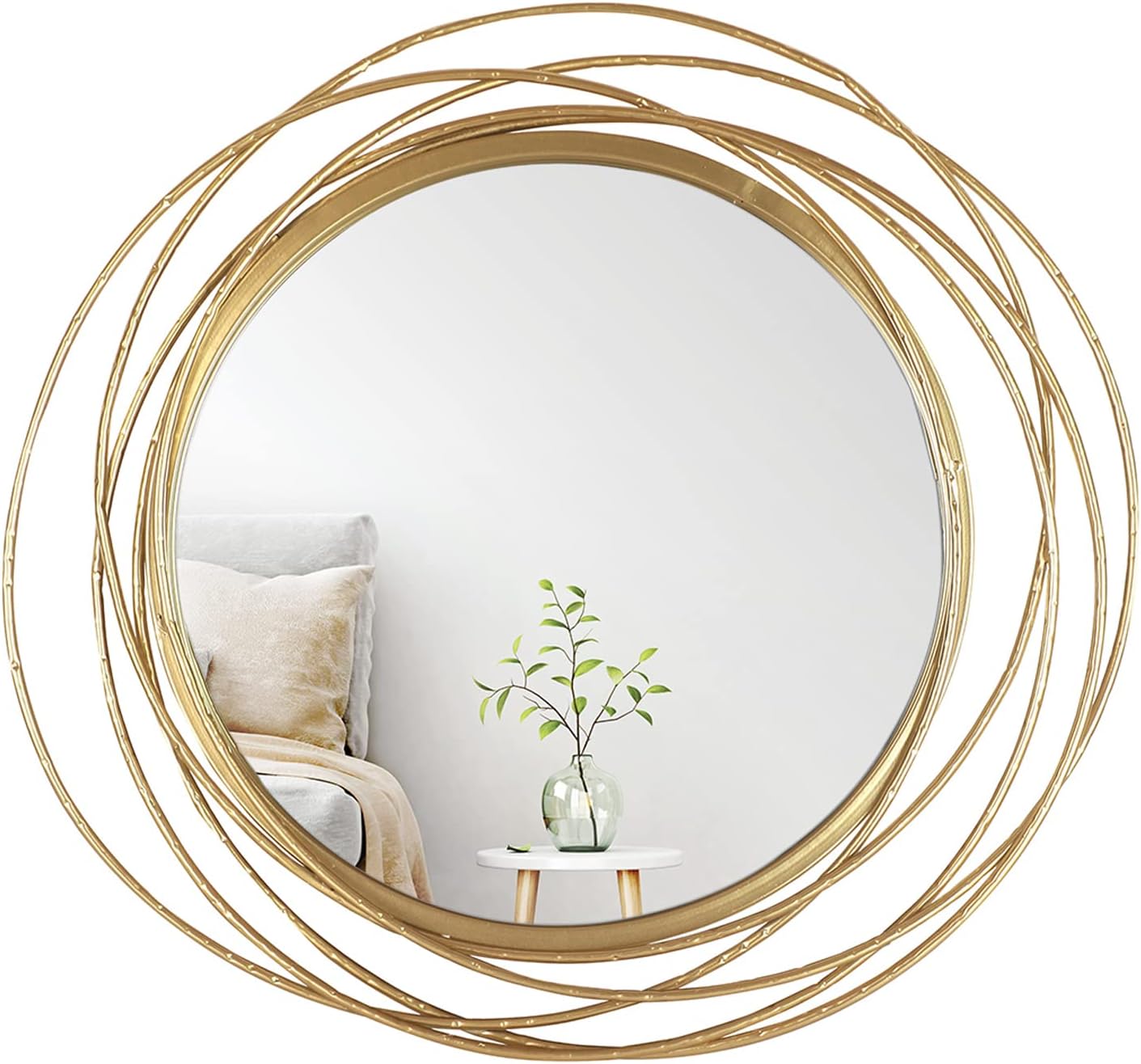 Mirrorize Espejo redondo dorado de 27.5 pulgadas para decoración de pared de sala de estar, espejo de baño circular enmarcado con acento dorado,