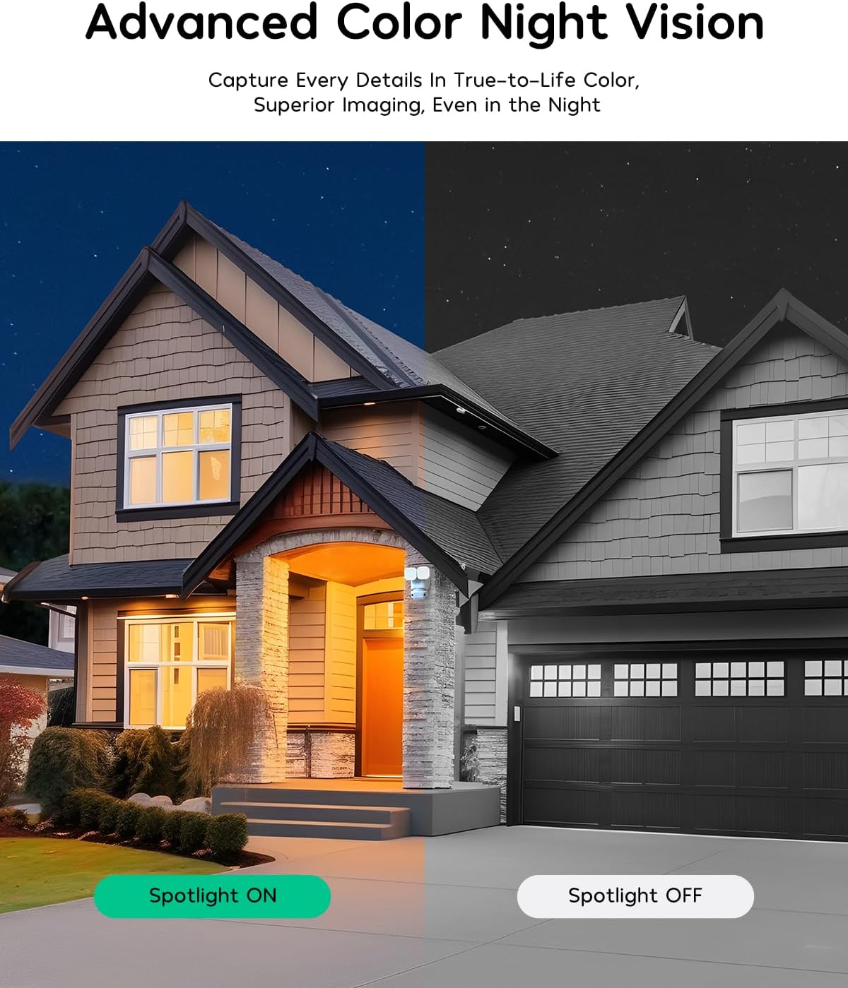 winees Cámara de seguridad con reflector, cámara de seguridad inteligente con cable 2K QHD IP65 para exteriores, visión nocturna a color, FOV de 180