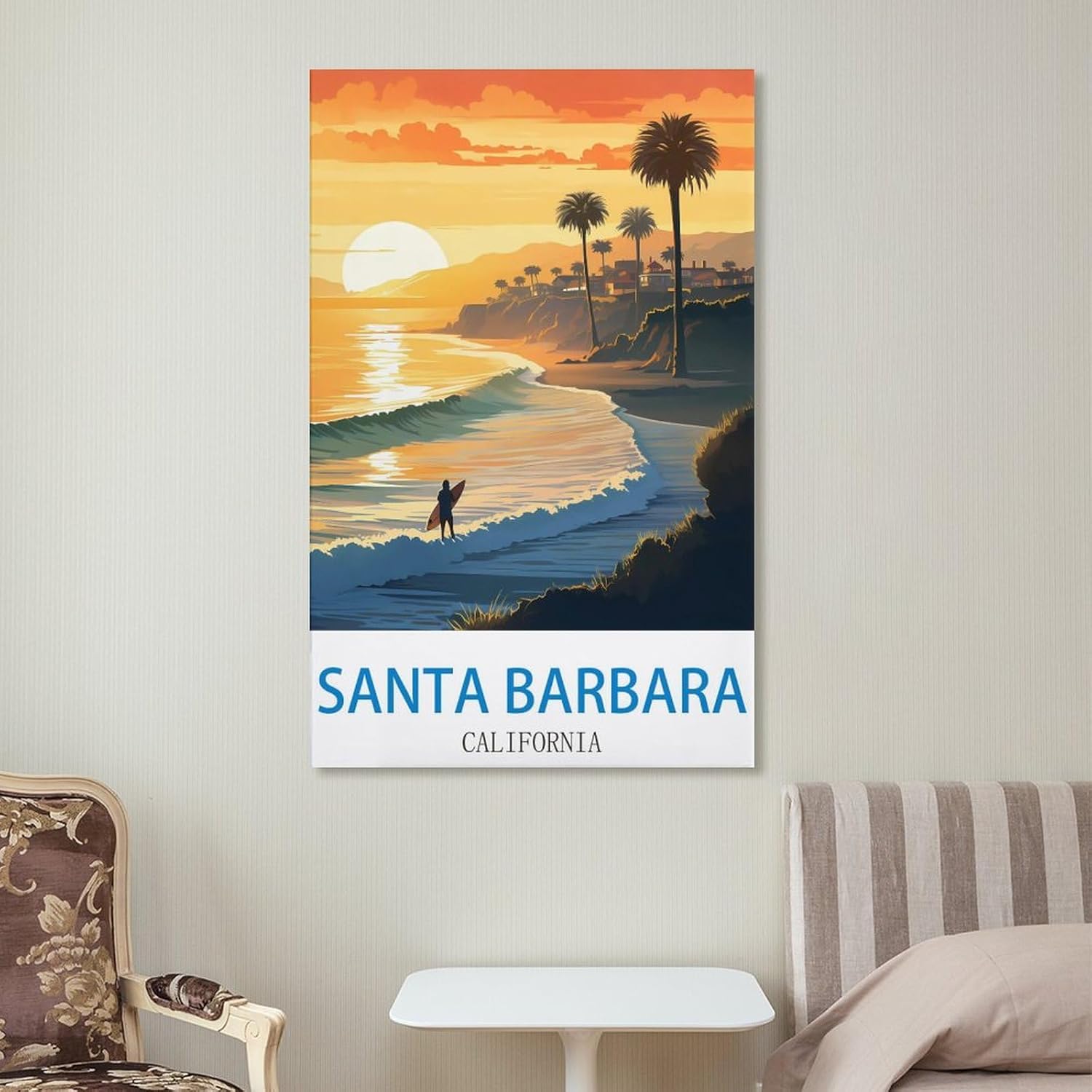 Pósteres de viaje vintage de Santa Bárbara California para surf, 08 x 12 pulgadas, pintura en lienzo, arte de pared, decoración de pared,