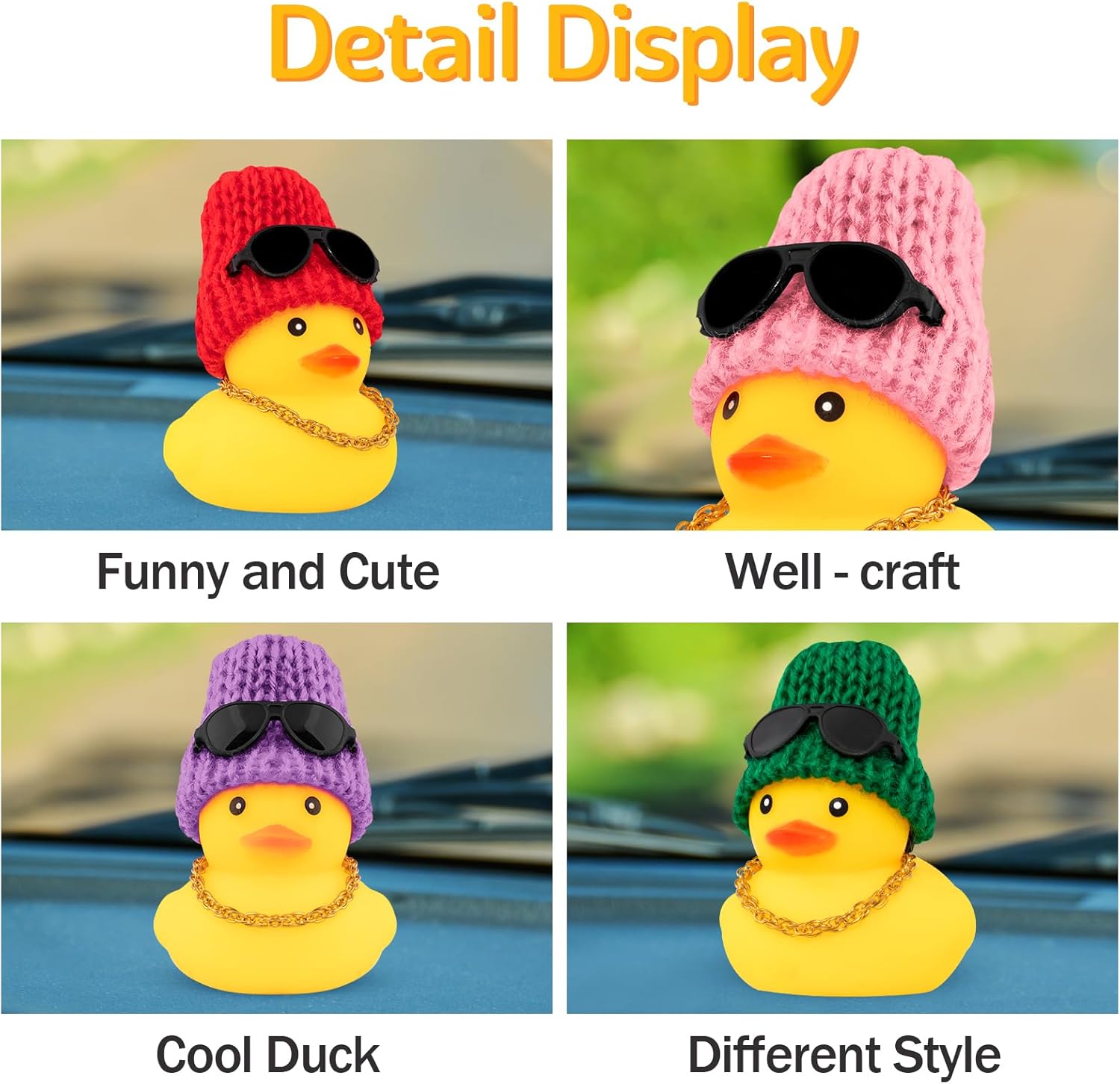 wonuu Adornos de pato de goma para automóvil, decoración de tablero de automóvil de pato amarillo con casco de hélice para decoración navideña y