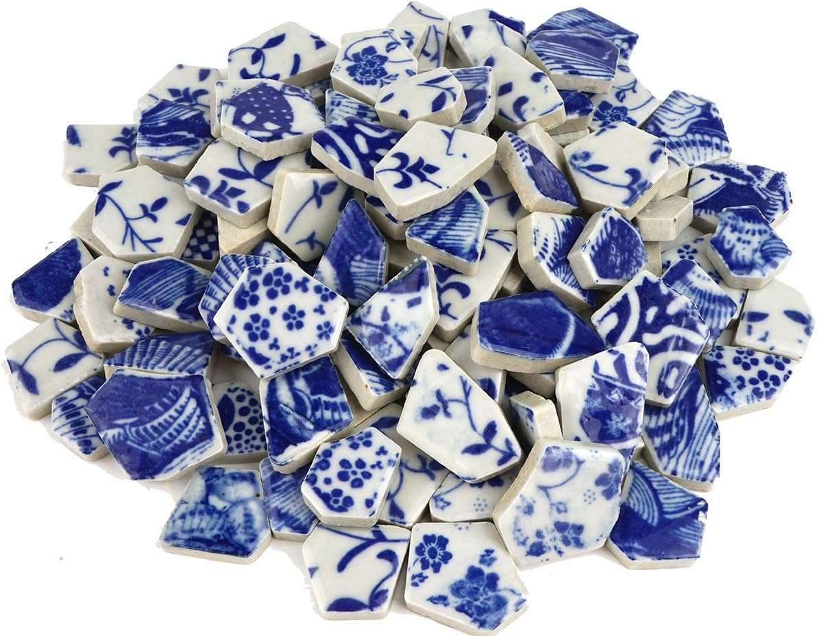 Lanyani Surtido de azulejos de porcelana de cerámica rotos piezas de porcelana azul y blanca para manualidades de mosaico, cubierta de 11 x 11