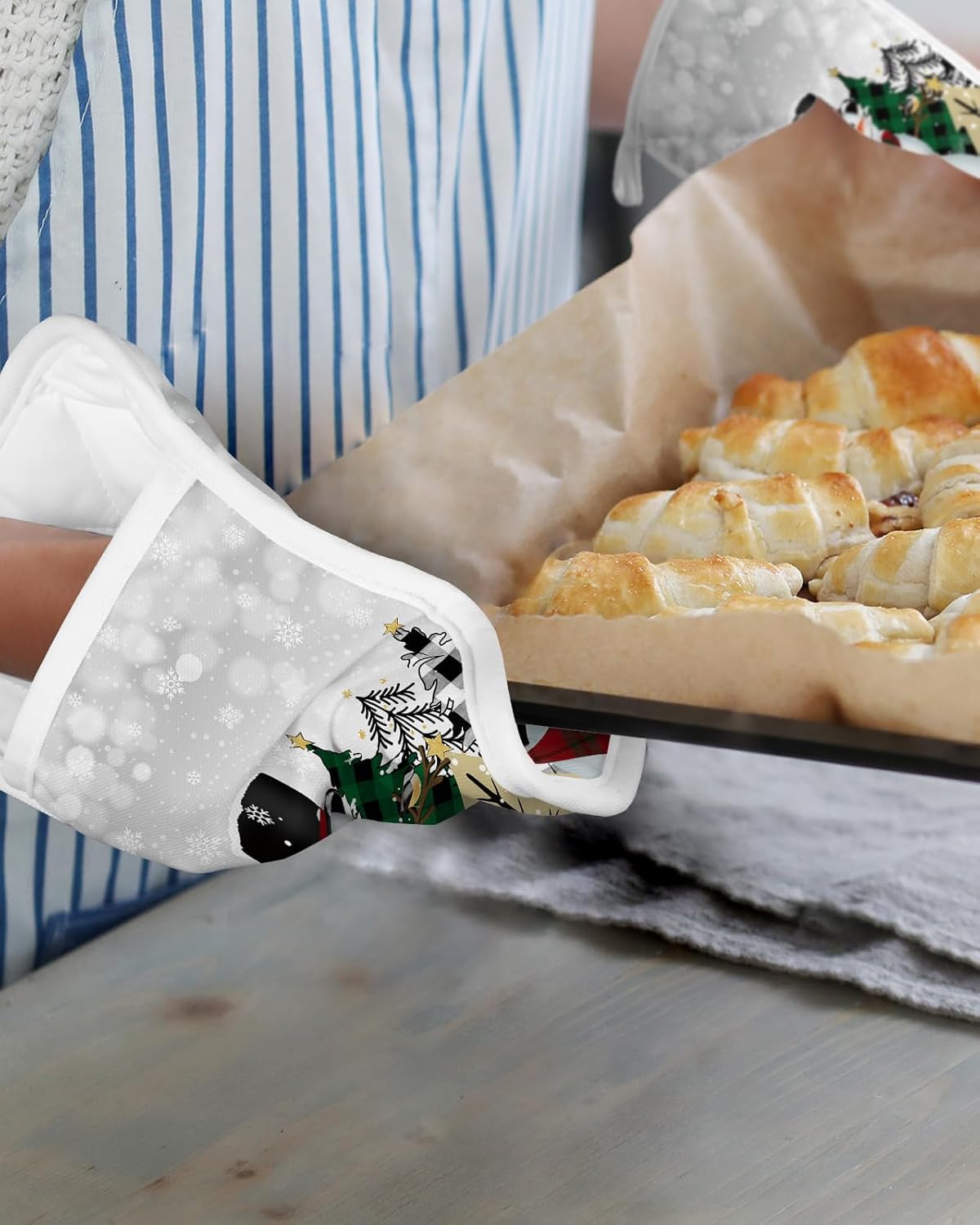 Juego de 4 agarraderas de tela de toalla de invierno para cocina, antideslizantes y aislantes de calor, juego de agarraderas de tela de toalla con