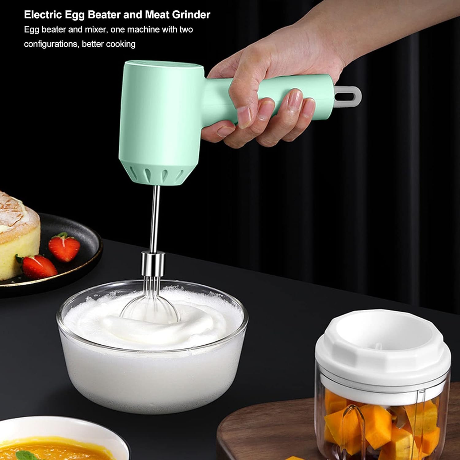 Batidoras portátiles de mano, batidor de huevos inalámbrico, picador de ajo eléctrico inalámbrico, picador de carne, batidora de mano eléctrica para