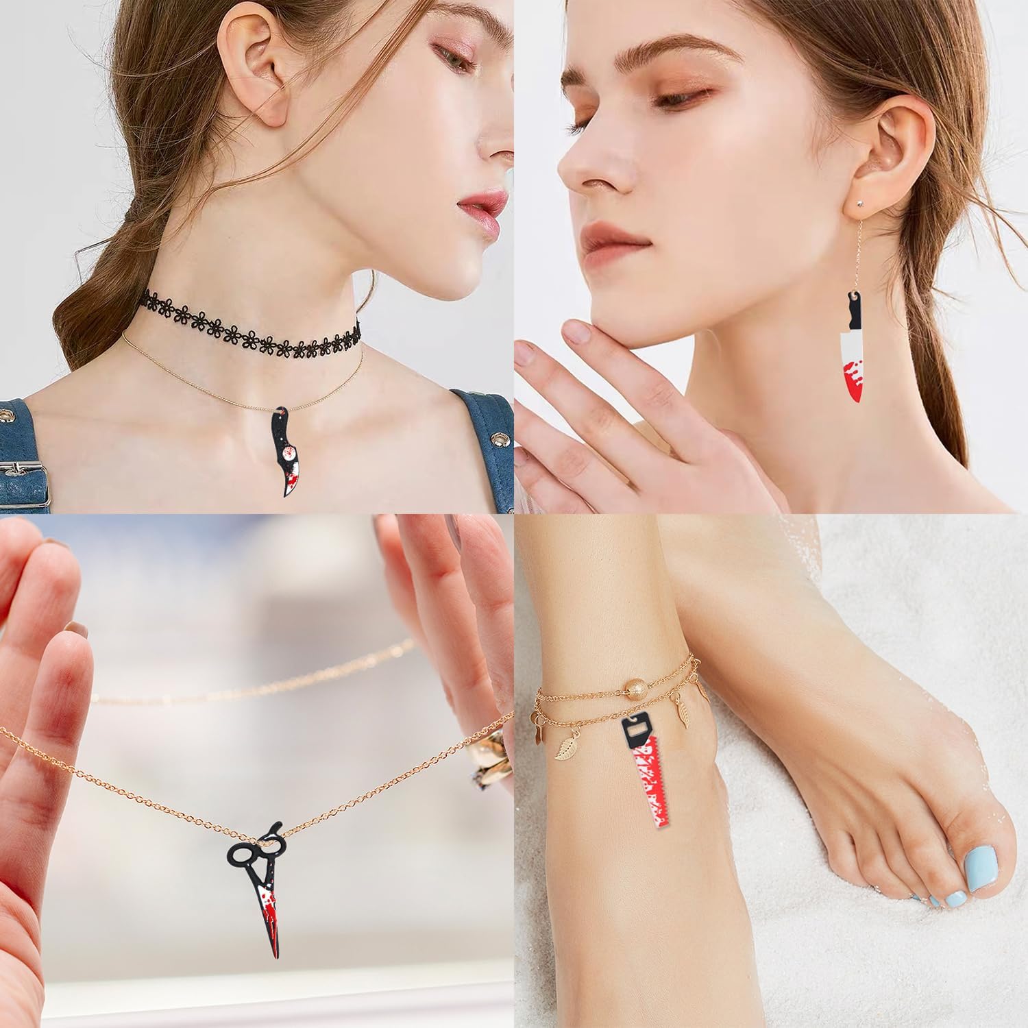 40 dijes de cuchillos falsos, dijes de Halloween, mini cuchillos de resina a granel, cuentas para mujeres, manualidades, manualidades, colgante de
