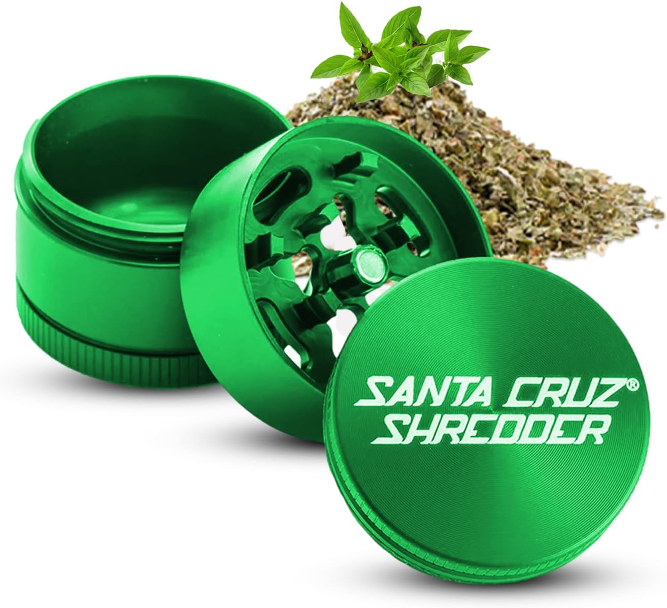 Santa Cruz Shredder Molinillo de hierbas de metal con parte superior moleteada para un agarre más fuerte, 3 piezas, pequeño de 1.7 pulgadas (verde)