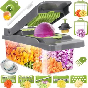 SunnySanji Picador de verduras Pro, picador de alimentos 15 en 1, picador de cebolla, picador de verduras o trituración, rebanador de mandolina y SunnySanji Picador de verduras Pro, picador de alimentos 15 en 1, picador de cebolla, picador de verduras o trituración, rebanador de mandolina y