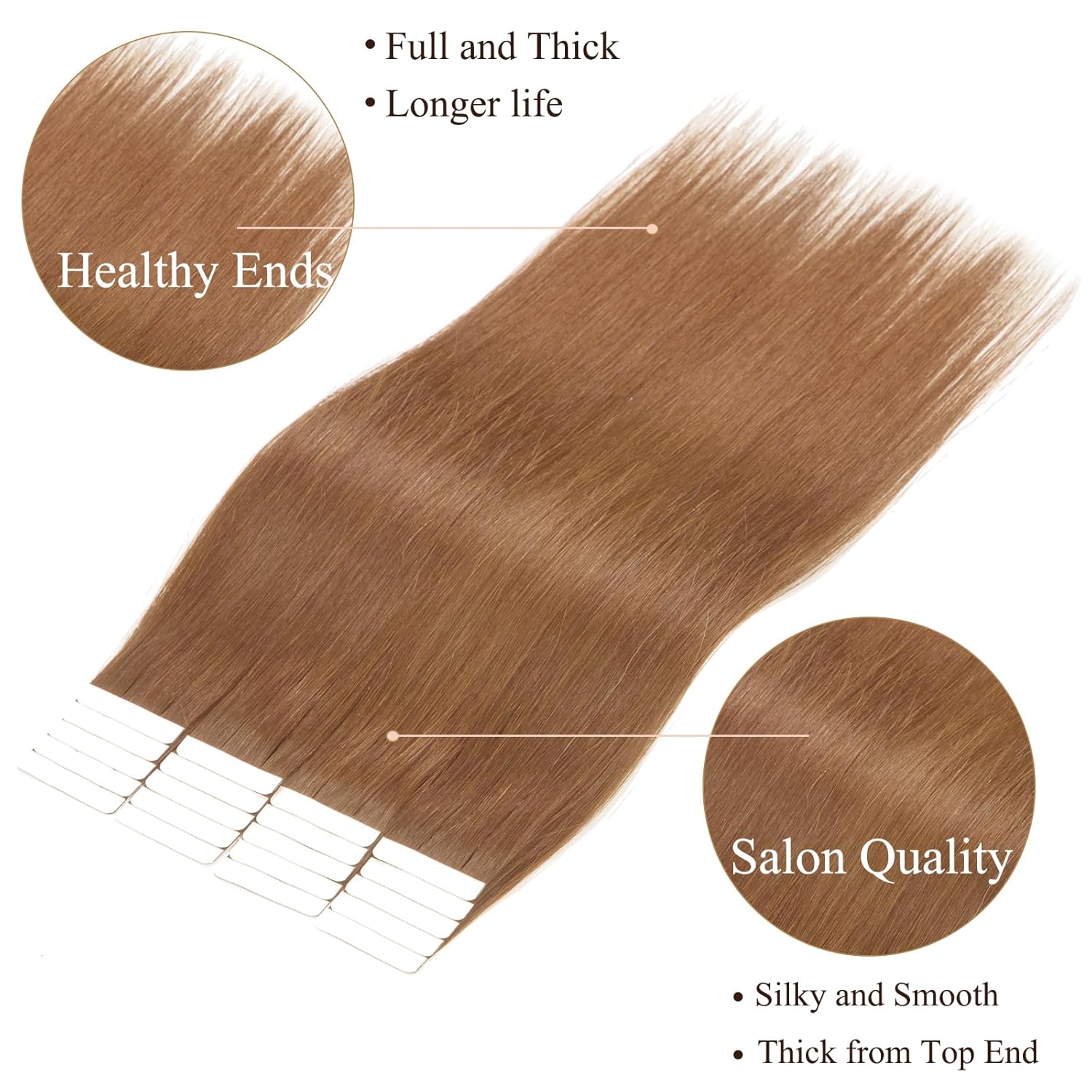 Loxxy Extensiones de cabello humano real Remy con cinta adhesiva, natural, sedoso, lacio, invisible, de doble cara, reutilizable, trama de piel,