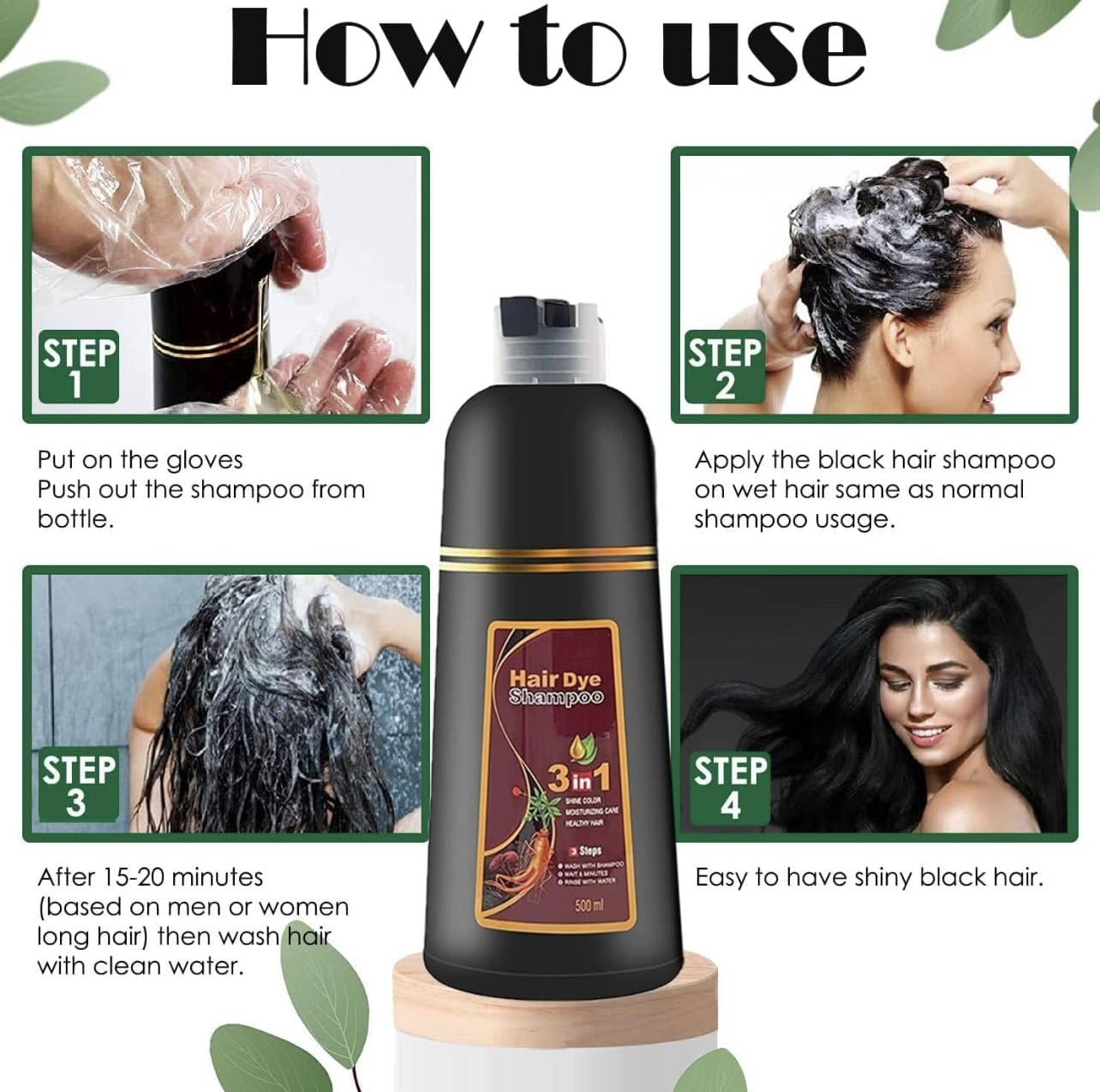 Champú de color permanente para el cabello de 16.9 fl oz, orgánico natural y rápido, tinte vegetal, esencia vegetal, champú para mujeres y hombres,