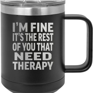 Rogue River Tactical Divertida taza de café negra de acero inoxidable resistente con tapa, con texto en inglés “I’M Fine It’s The Rest Of You That Rogue River Tactical Divertida taza de café negra de acero inoxidable resistente con tapa, con texto en inglés “I’M Fine It’s The Rest Of You That