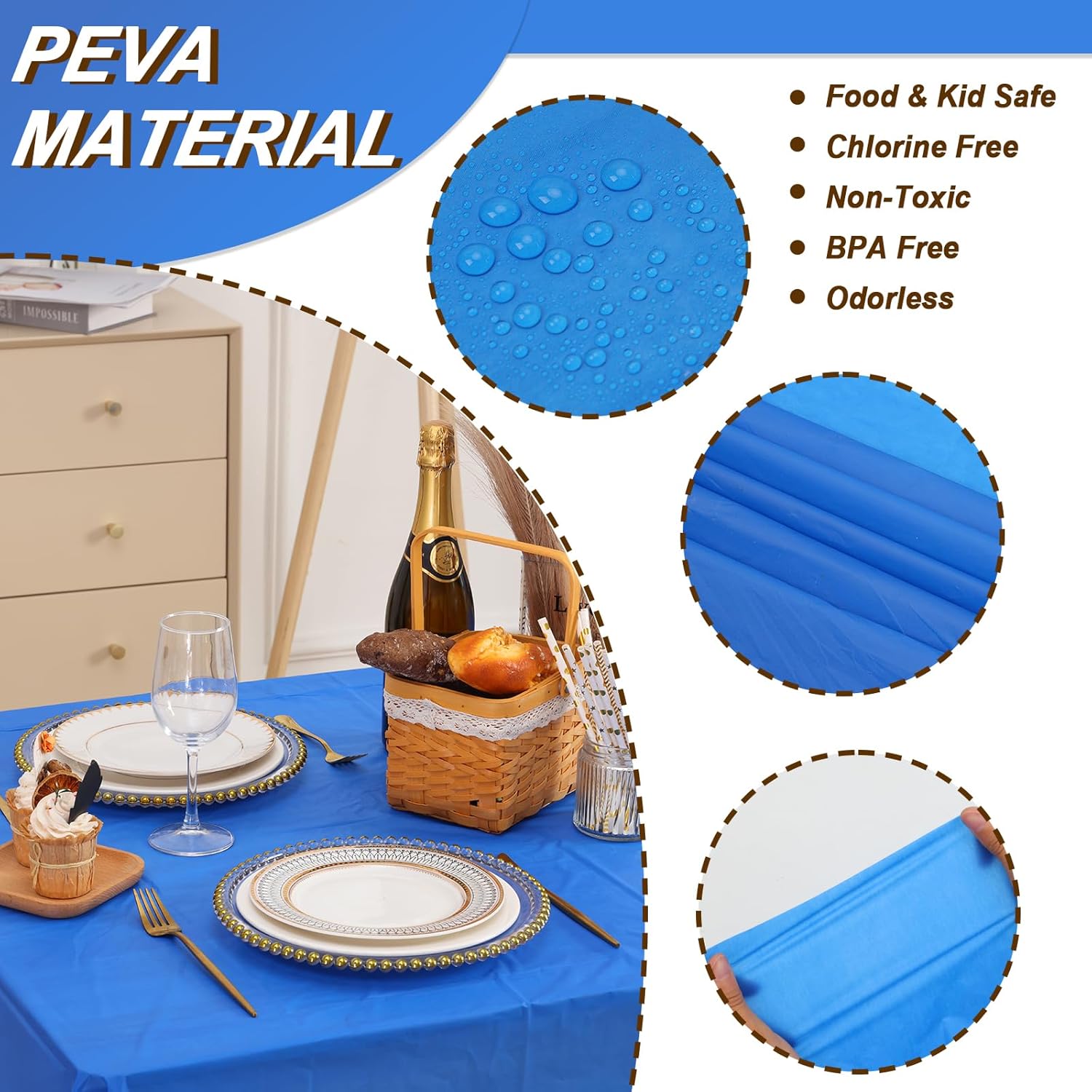 Fixwal Mantel de plástico azul real, paquete de 6 manteles desechables de 54 x 108 pulgadas, manteles rectangulares de plástico de alta calidad para