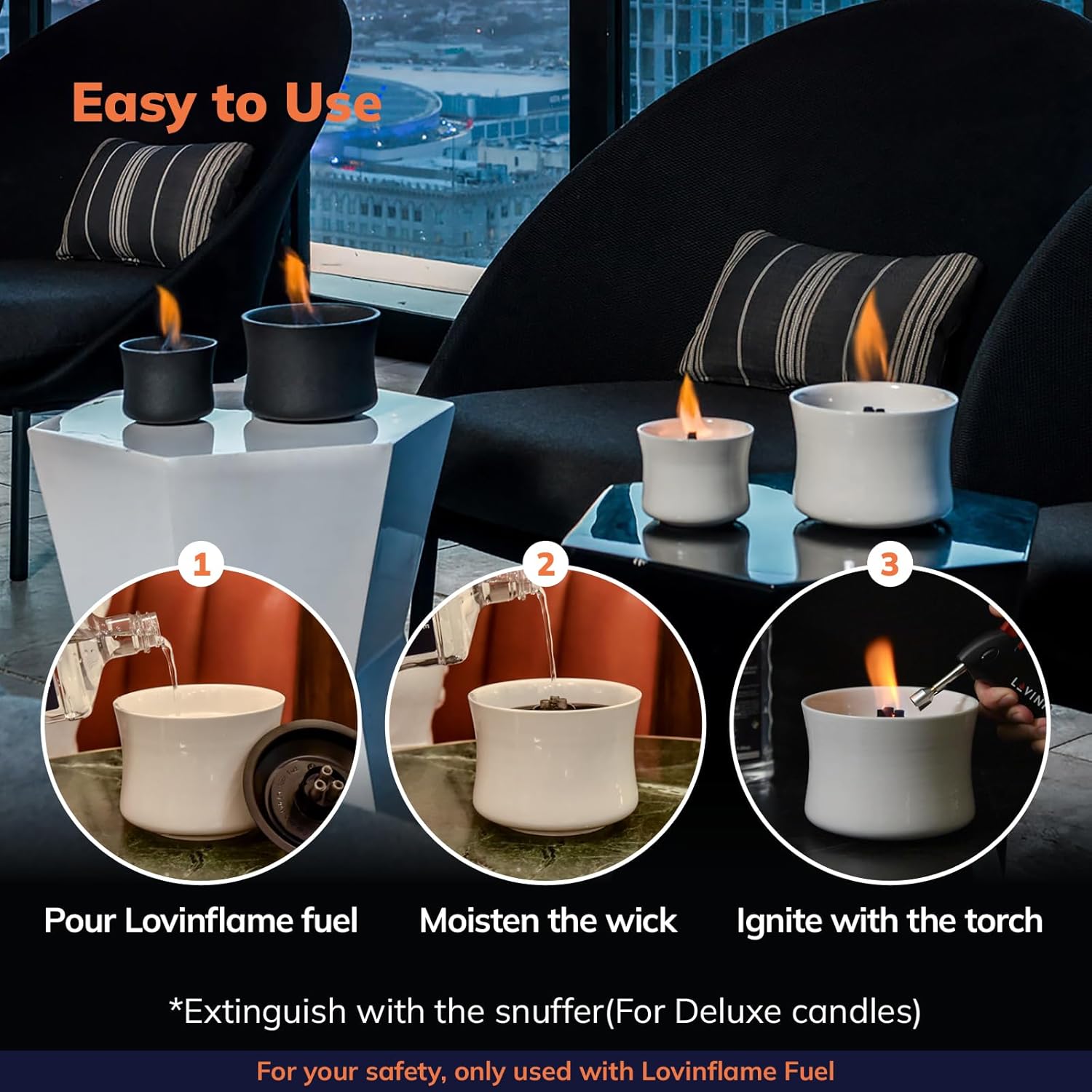 LOVINFLAME Velas de cerámica con perlas para regalo, portátil, de mesa, calentador de patio, chimenea, decoración interior del hogar, sin humo, solo