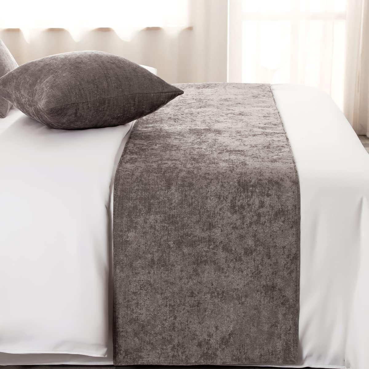 AMBERIS Alfombra de cama moderna, de chenilla, suave, no se decolora, color gris