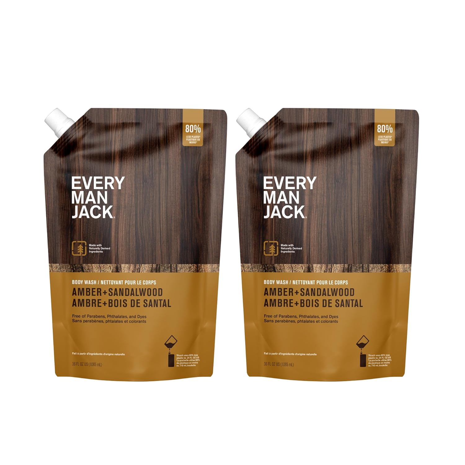 Every Man Jack Amber + Sandalwood – Bolsa de repuesto para lavado corporal para hombre, limpia, nutre e hidrata la piel, ingredientes derivados de
