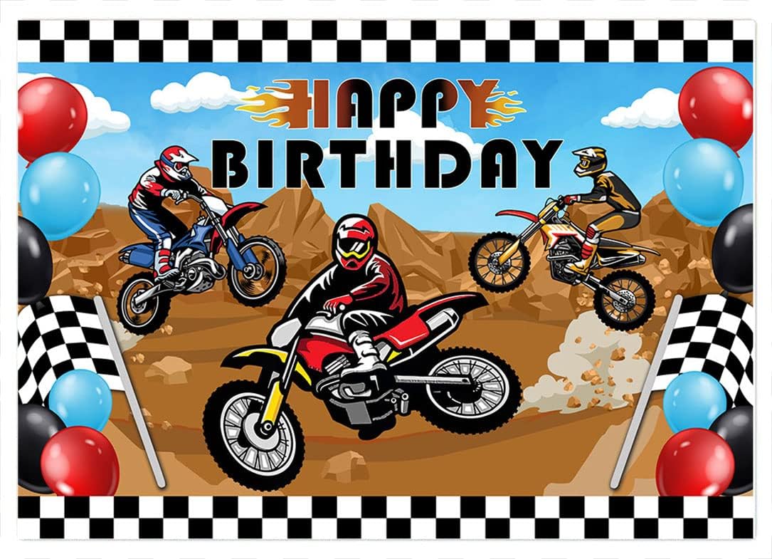 Avezano Telón de fondo de motocross para niños, motocross, carreras, bicicleta de carreras, suministros de decoración de fiesta de cumpleaños (7 x 5