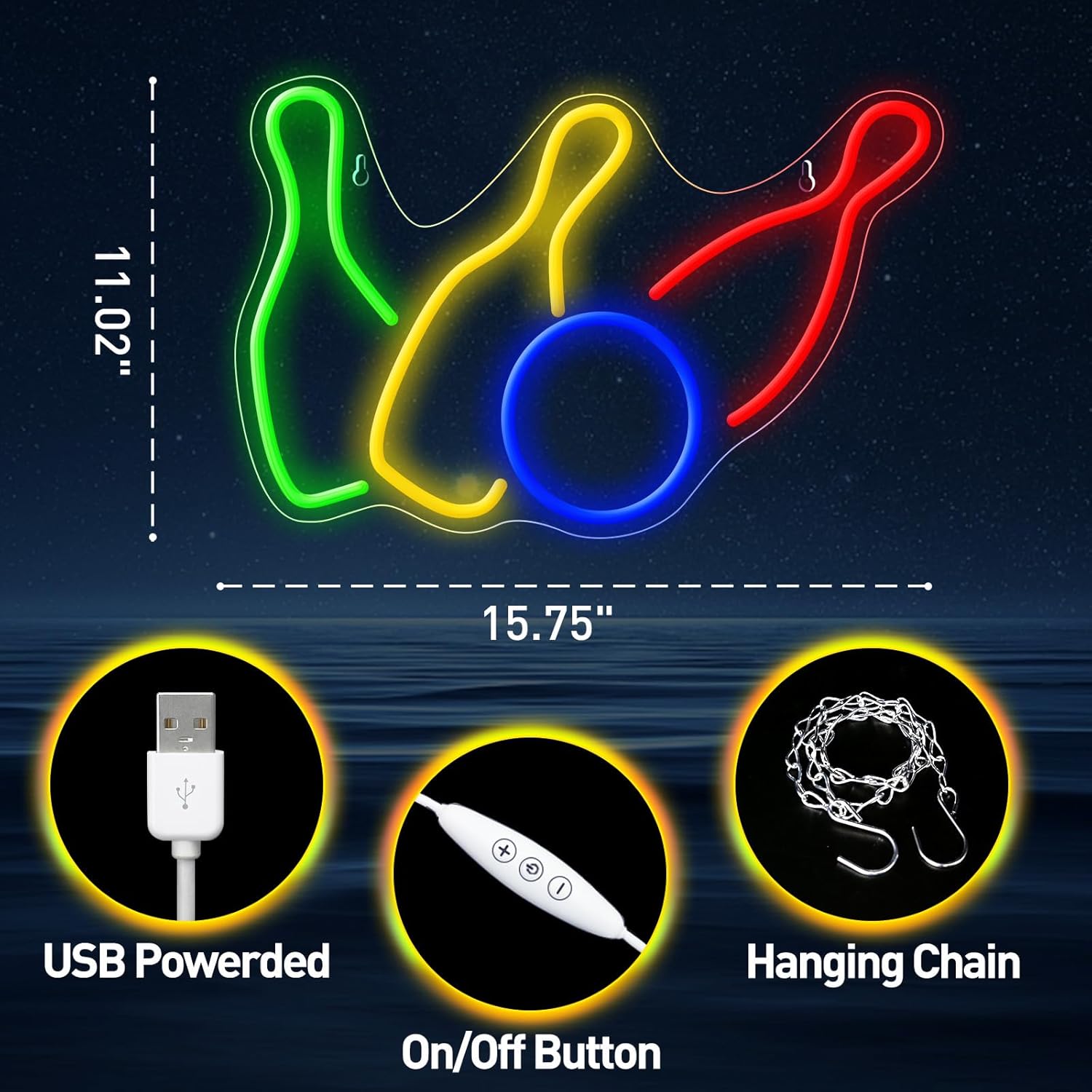 Letreros de neón de bolos para decoración de club deportivo, letreros LED de neón alimentados por USB para decoración de pared de club de bolos,