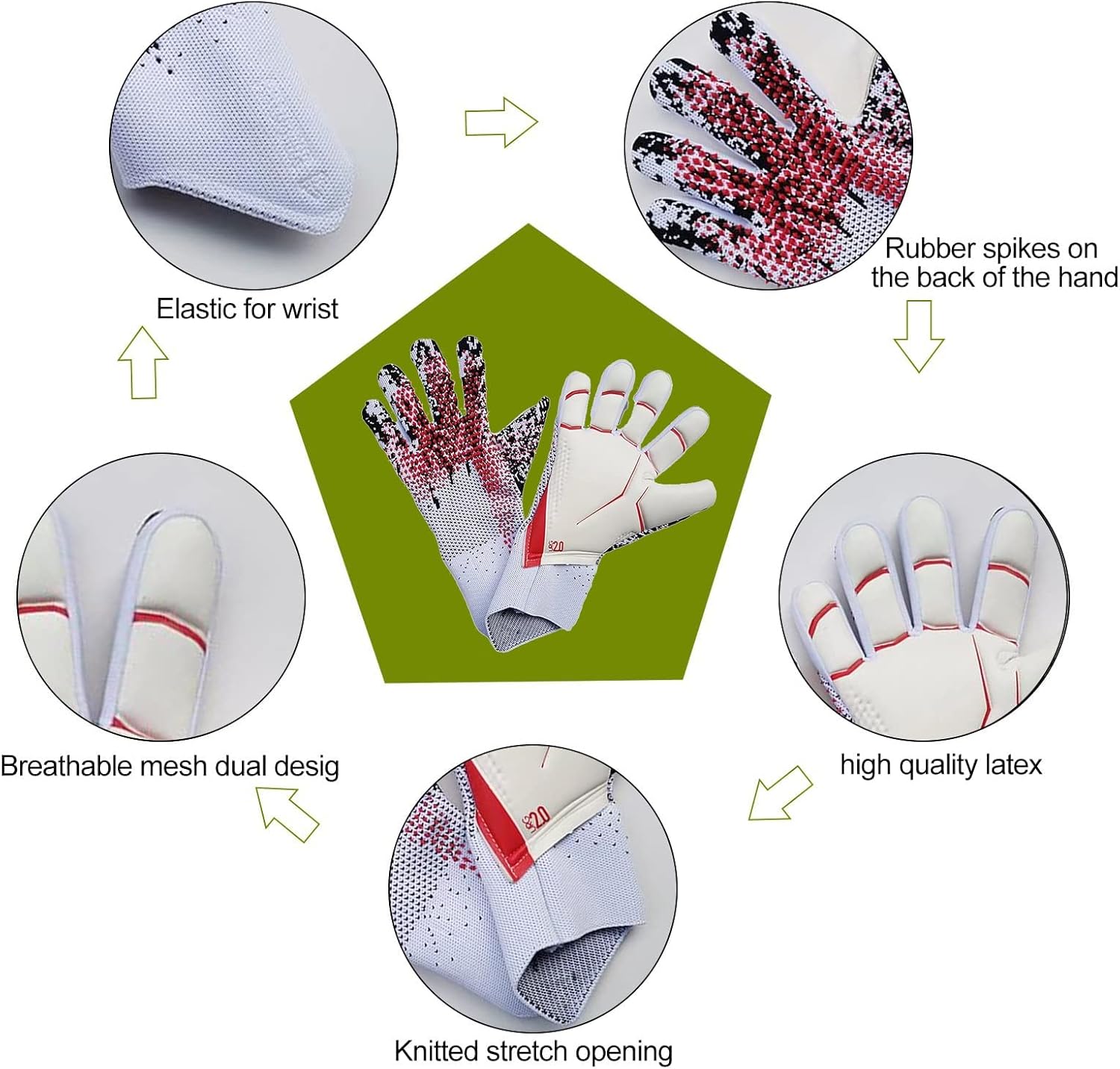 KLauer Guantes de portero de fútbol grueso protección profesional adultos adolescentes guantes de portero de fútbol talla 8-10