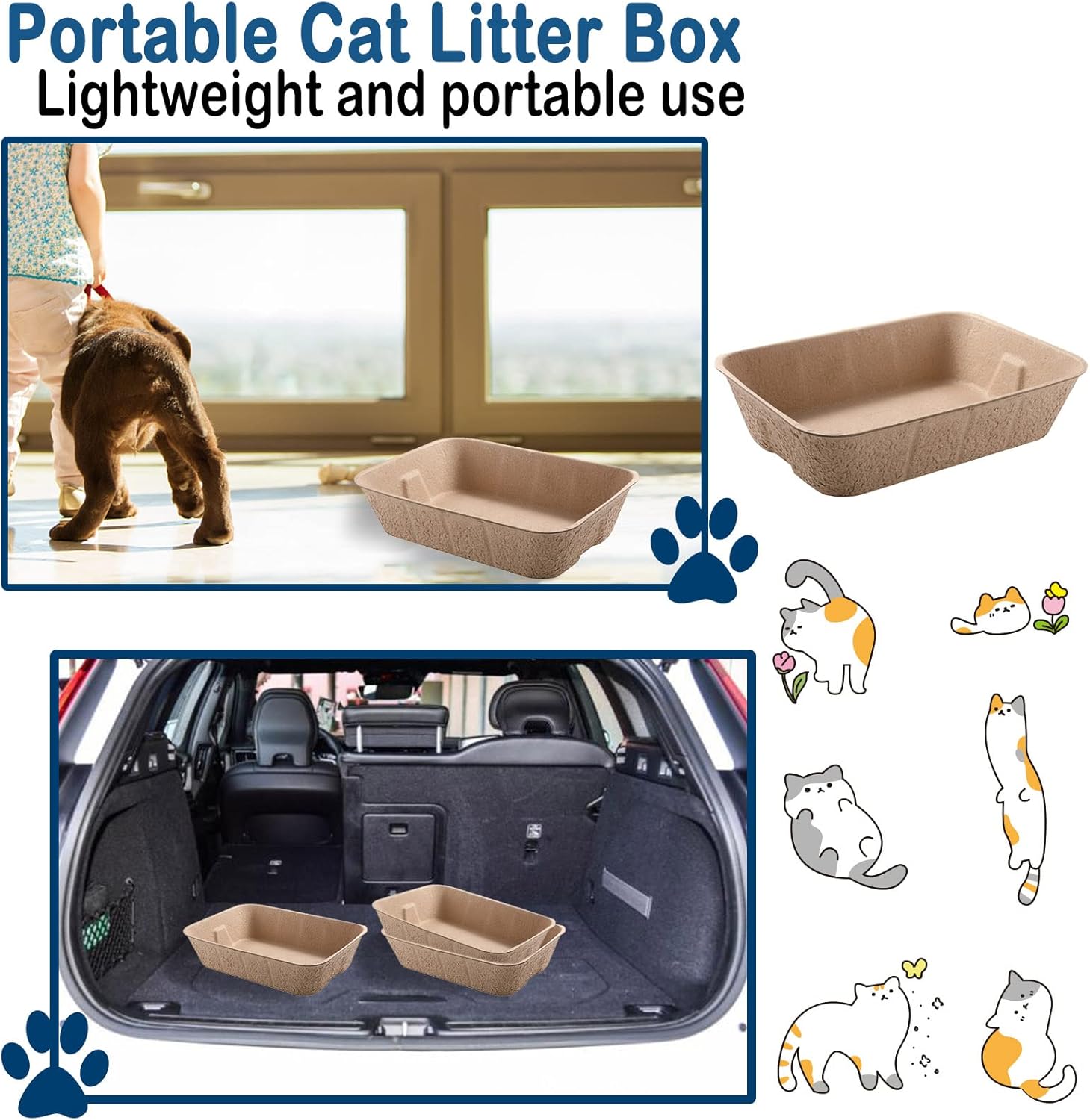 PINVNBY 8 Pcs Disposable Litter Boxes for Cats Paper Cat Litter Trays Cardboard Liner Tray for Kitty, Rabbit and Other Small Animal Indoor Outdoor