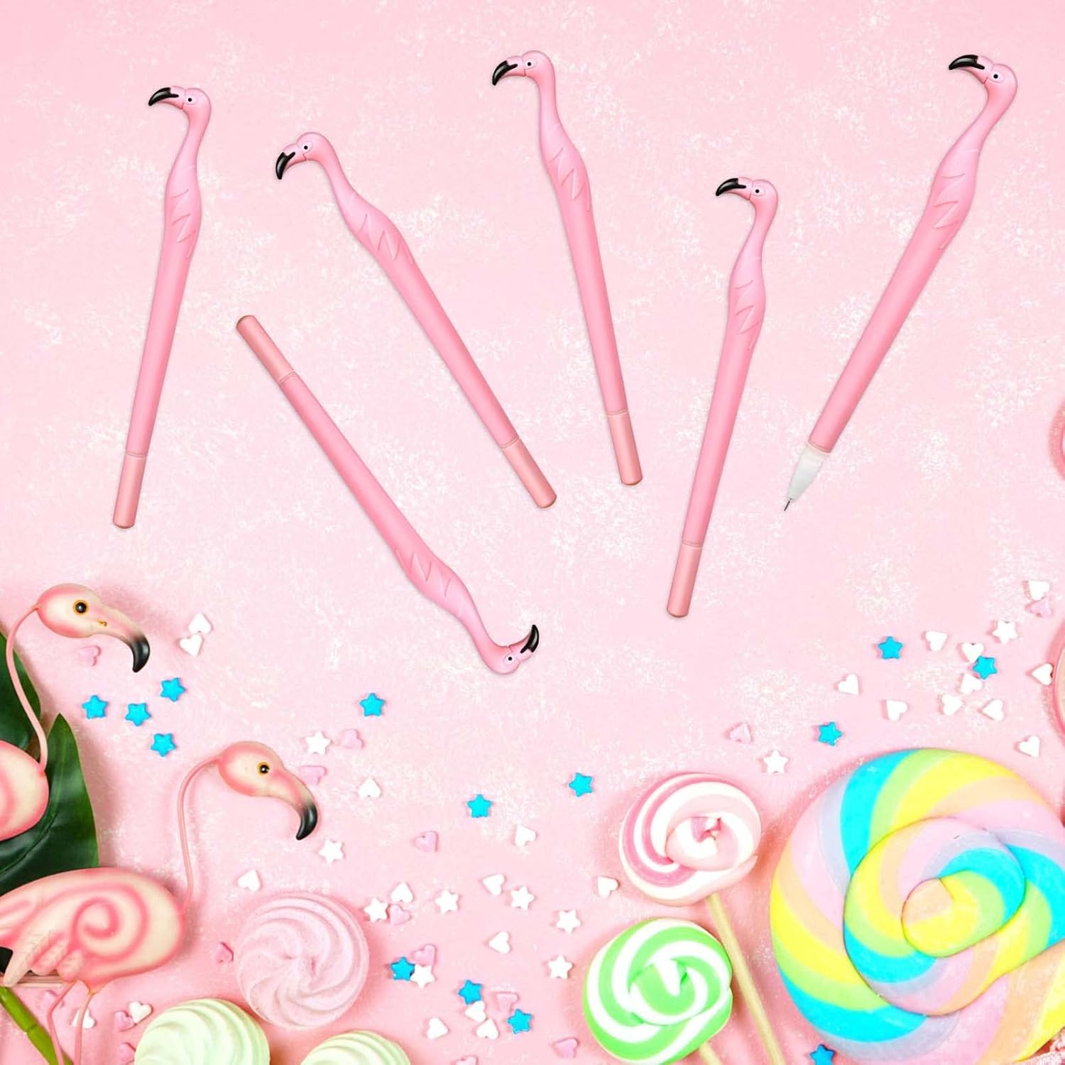 12 bolígrafos de flamenco de regalo, bolígrafo creativo de flamenco, bolígrafo de plástico rosa de goma, tinta negra, 0.020 in para niños, mujeres,
